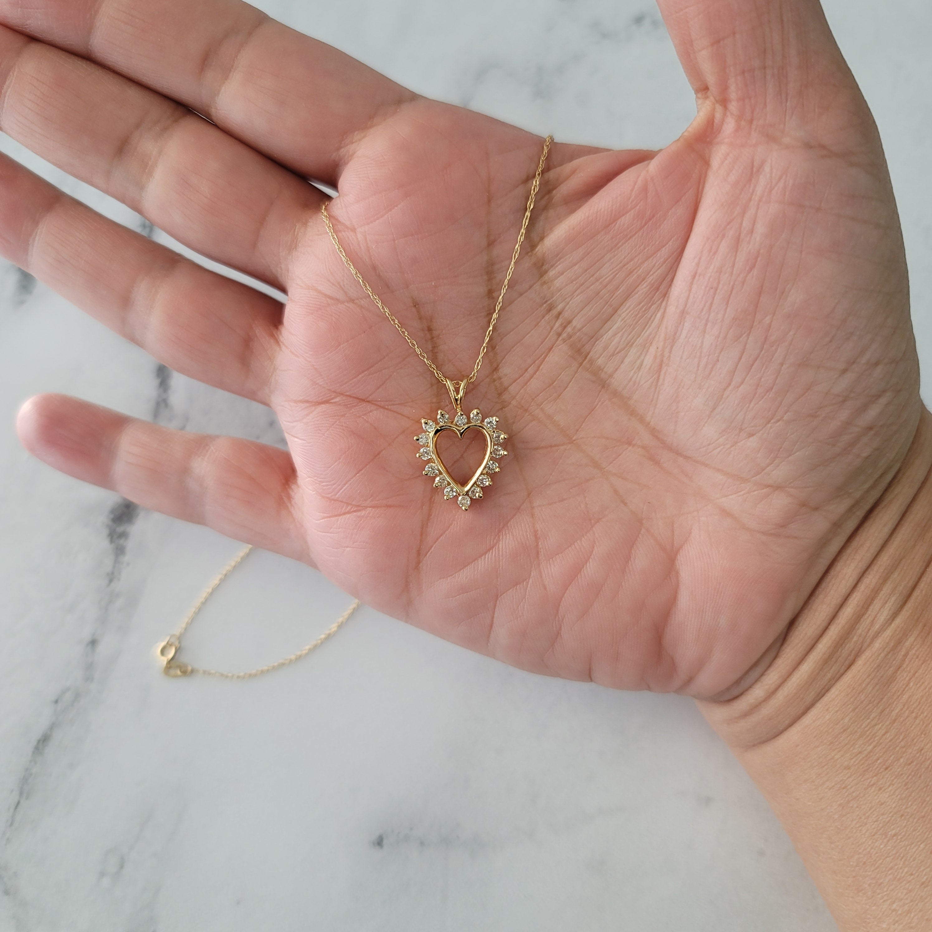 0.5 Carat Diamond Heart Necklace - 14K Yellow Gold Cutout Pendant for Women, Perfect for Valentine's Day, Anniversary & Romantic Gifts