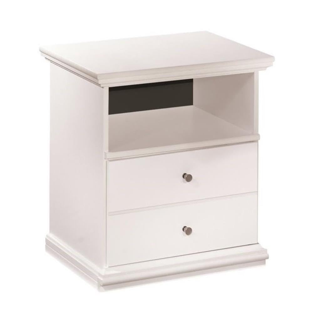 BOWERY HILL White Wood Nightstand with 1 Drawer - Perfect for Bedroom, Living Room, or Office Storage