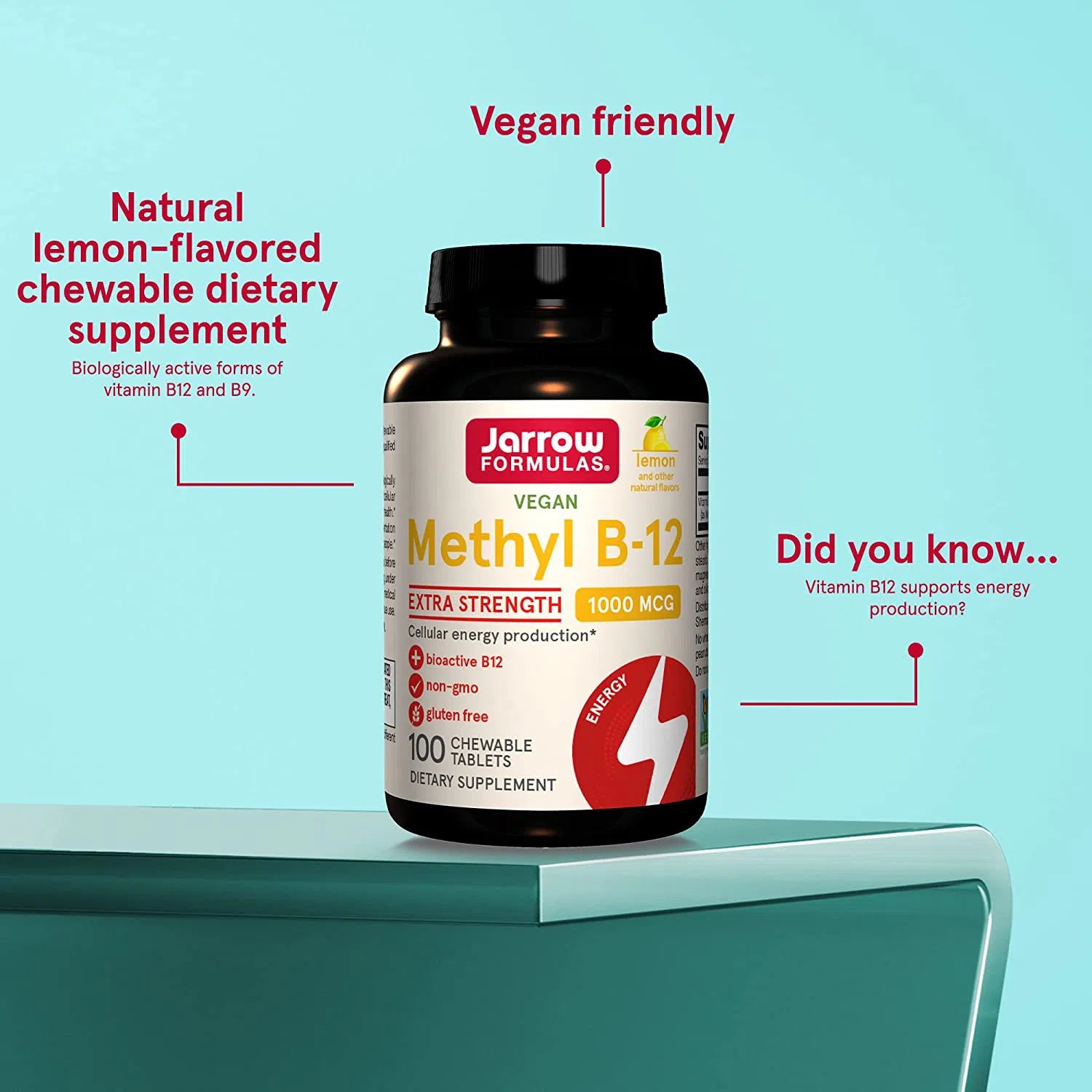 Jarrow Formulas Methyl B12 1000mcg Supplement - Supports Energy, Brain Function & Nervous System Health - Ideal for Vegans & Vegetarians