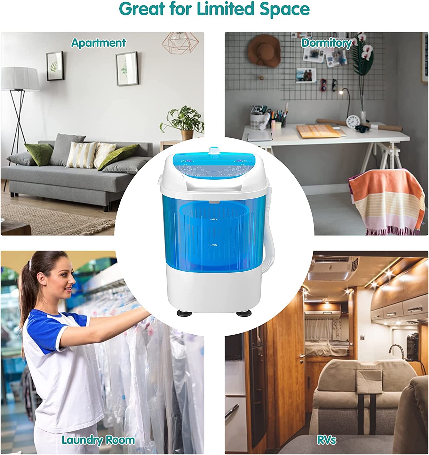 MEDIMALL 5.5lbs Portable Washing Machine with Spin Dryer - Compact Semi-Automatic Washer & Dryer Combo for RV, Camping, Apartment, Dorm - Includes Drain Hose & Spin Basket - Perfect for Small Spaces & Travel Laundry (Blue)