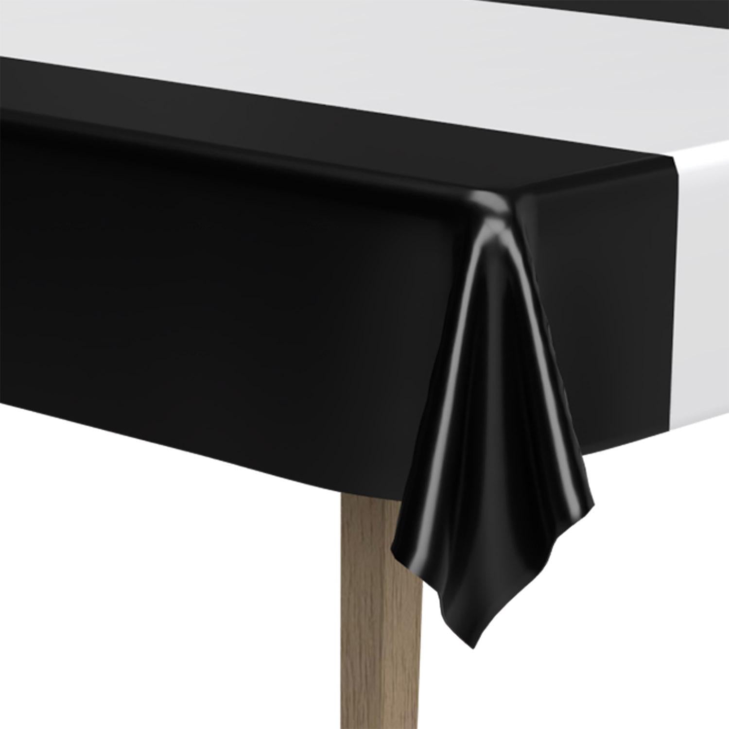 12 Pack Beistle Black and Silver Party Table Covers - Premium Disposable Tablecloths for Birthday, Wedding, and Holiday Decorations