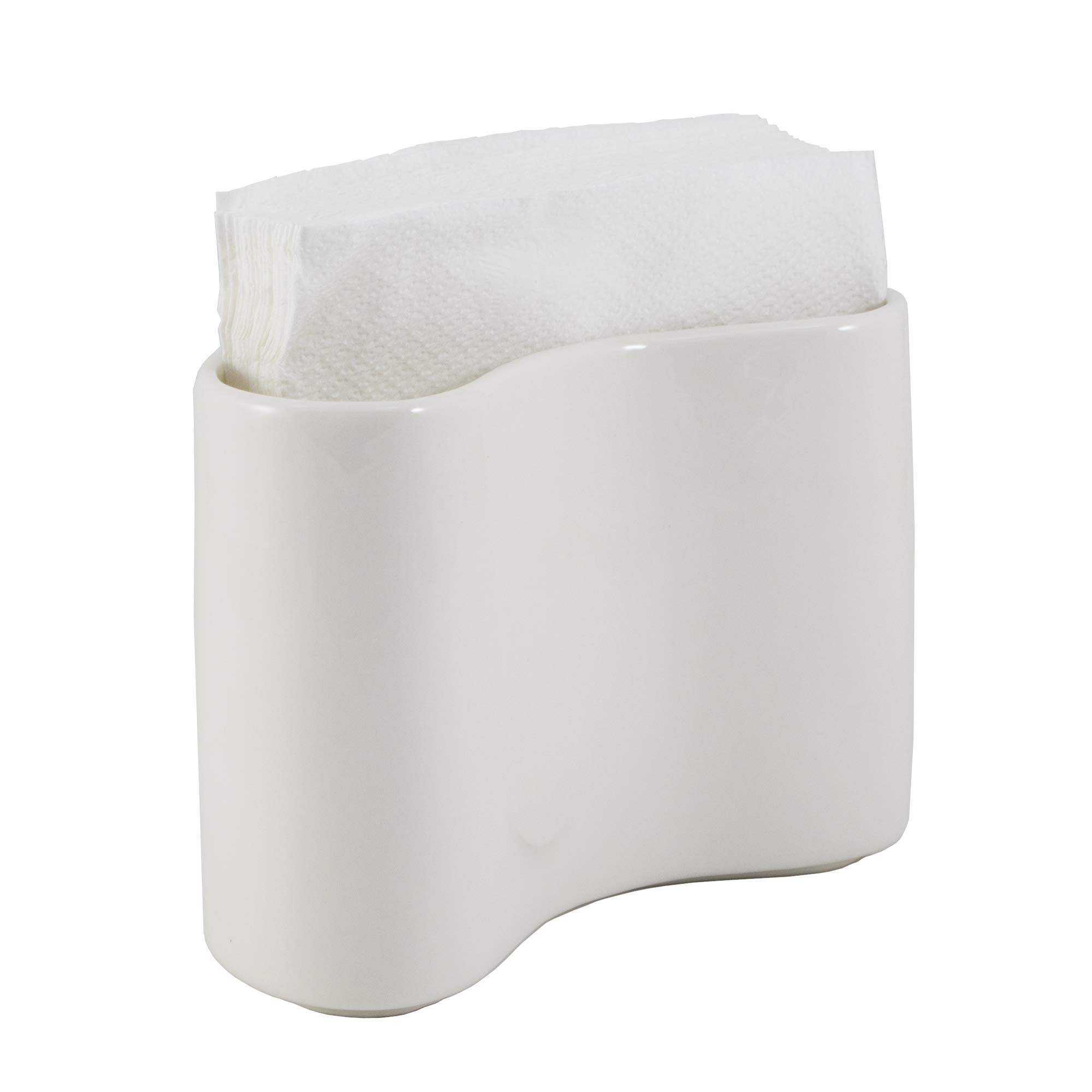 Ceramic Napkin Holder - Modern Farmhouse White Upright Stand for Table Kitchen, Paper & Linen Cloth Napkins | Compact, Stylish & Sturdy | Perfect for Dining Room, Kitchen Counter & Farmhouse Decor