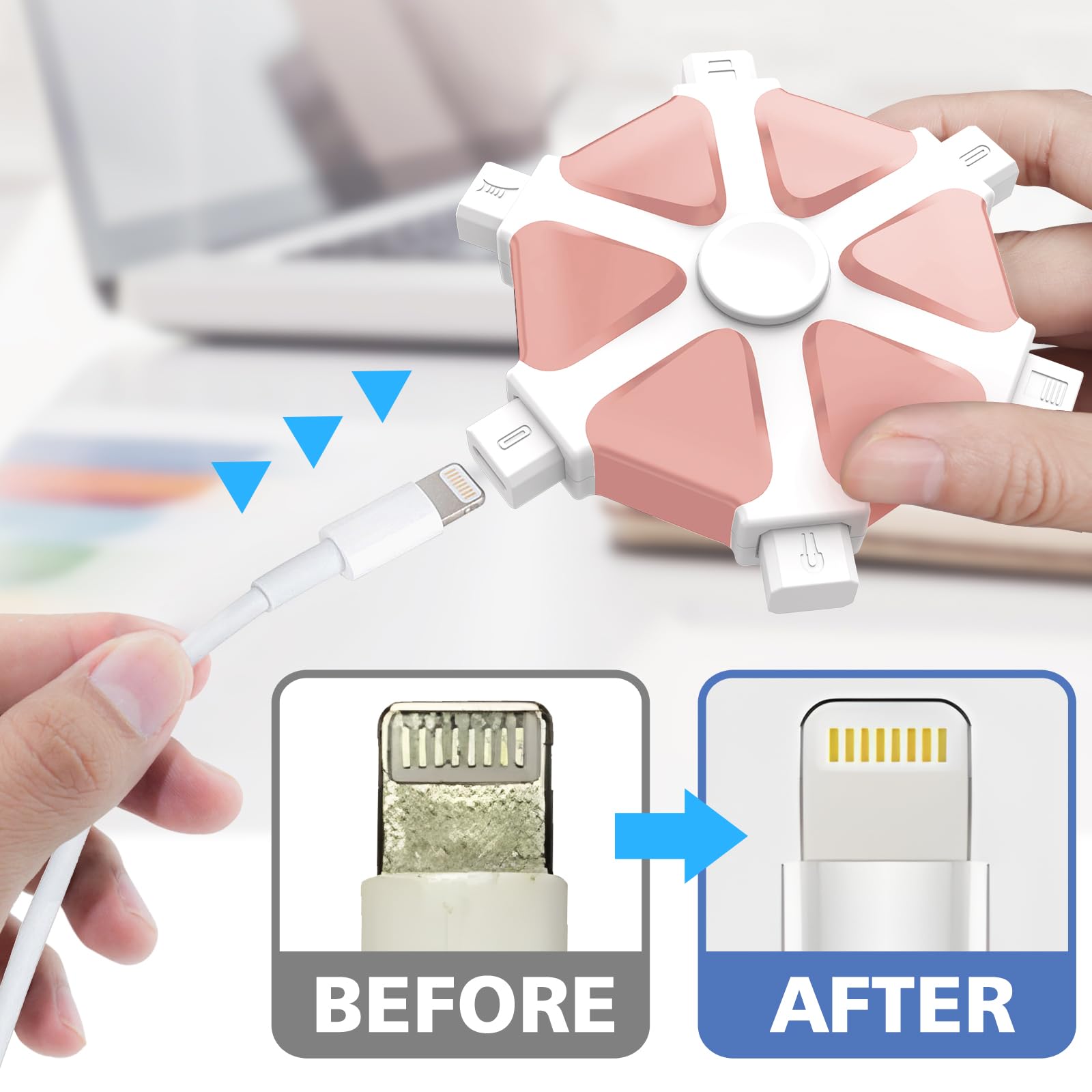 Premium iPhone Cleaning Kit - Charging Port & Speaker Cleaner Tool for iPhone, iPad, AirPods - Multi-Function Phone Repair Tool with Soft Bristles (Pink) | Perfect for Home, Office & Travel Use