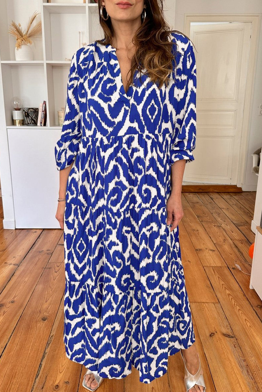 Stylish Western Abstract Geometric Printed Maxi Dress for Women - Perfect for Summer Vacations, Beach Parties & Boho Fashion
