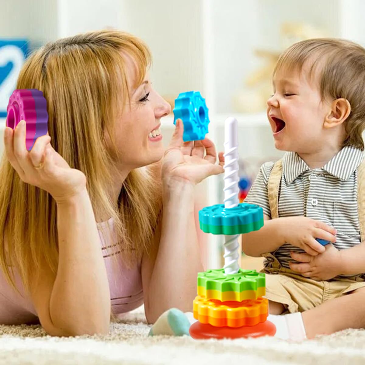 Rainbow Spinning Stacking Toy for Toddlers 1-3 Years | Montessori Educational Sensory Toy for Baby Development | Autism Friendly Learning Toy | Perfect Gift for 1 Year Old Boys & Girls | Great for Early Learning, Fine Motor Skills & Sensory Play