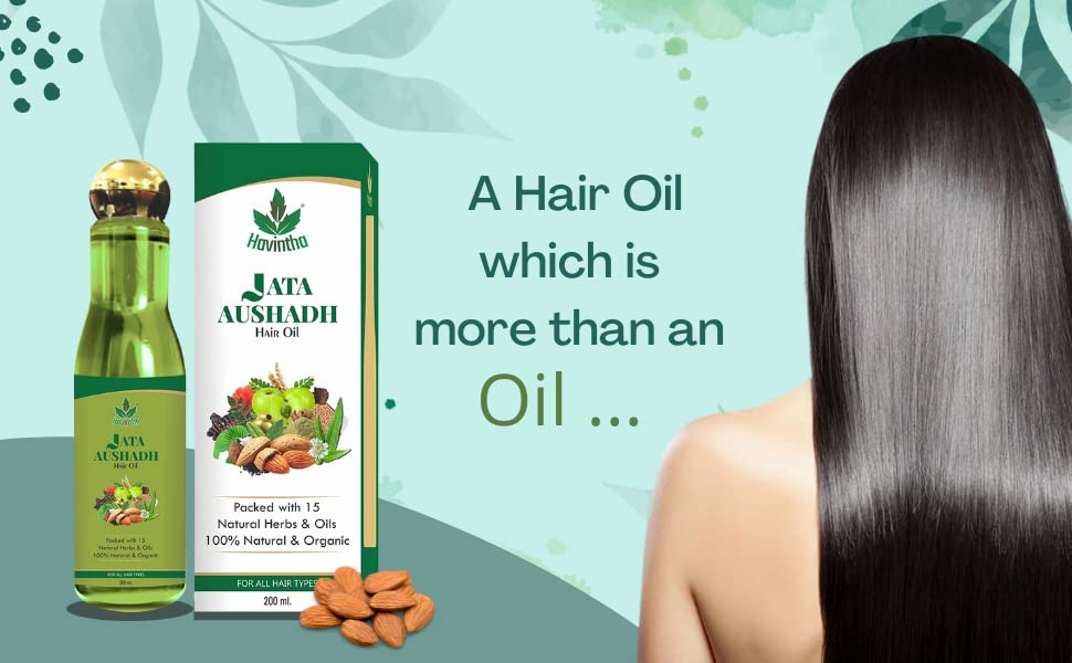 Havintha Natural Jata Aushadh Hair Oil for Hair Growth & Strength - 200ml with Jatamansi, Kalonji, Bhringraj & Almonds | 15 Herbal Ingredients for Thicker, Healthier Hair | Perfect for Daily Scalp Massage & Split End Treatment
