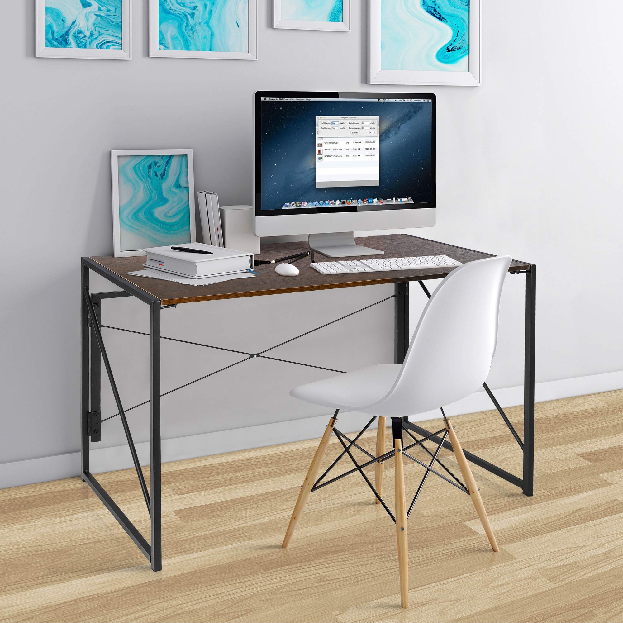 40 Inch Folding Computer Desk - Wood & Metal Study Table for Home Office, Espresso Finish | Space-Saving Laptop Desk for Small Spaces & Dorm Rooms
