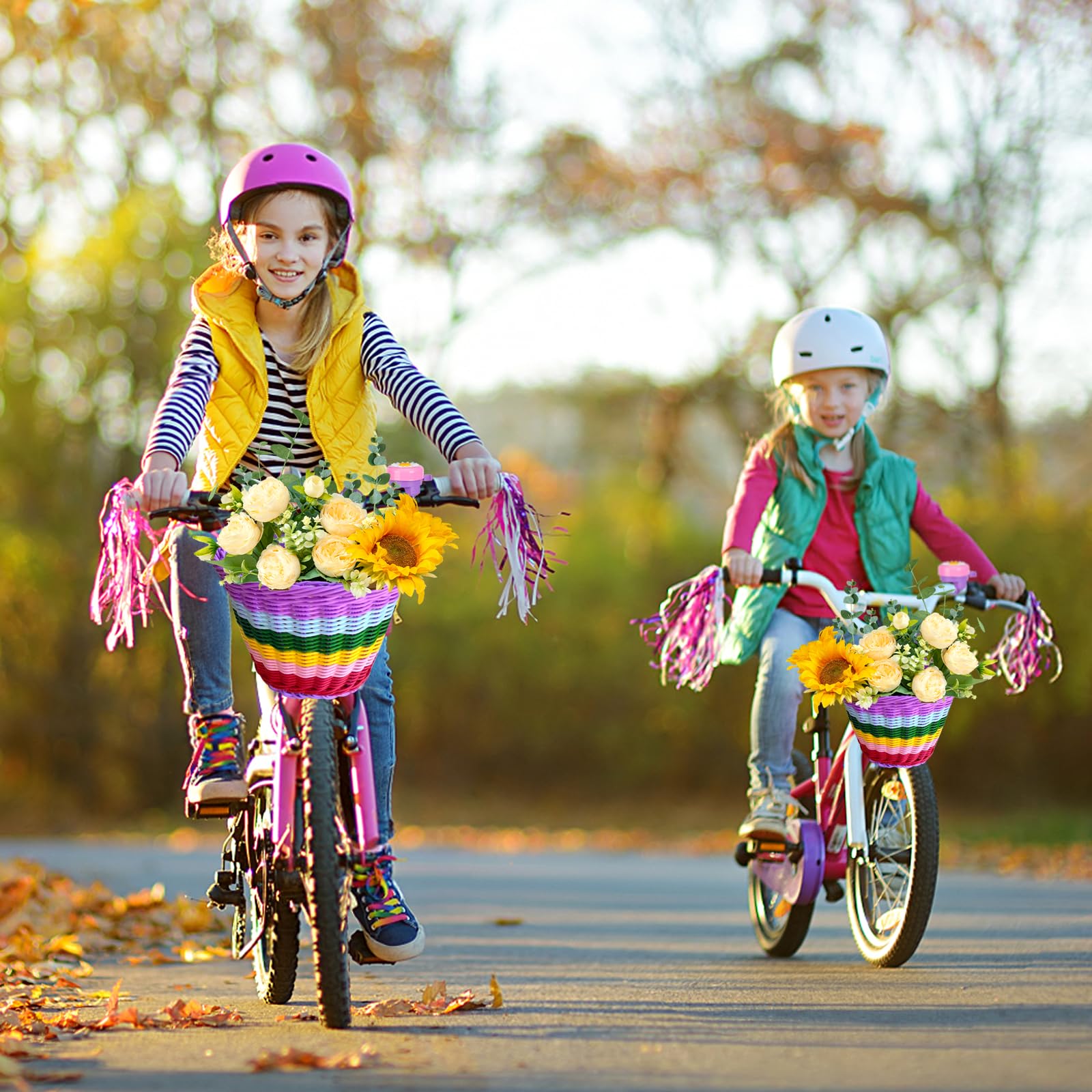 Kids Bike Basket Set - Handwoven Detachable Front Basket for Girls & Boys, Fits Most Bikes Including Stationary Bikes, E-Bikes & Road Bikes - Perfect for School, Picnics & Shopping Trips