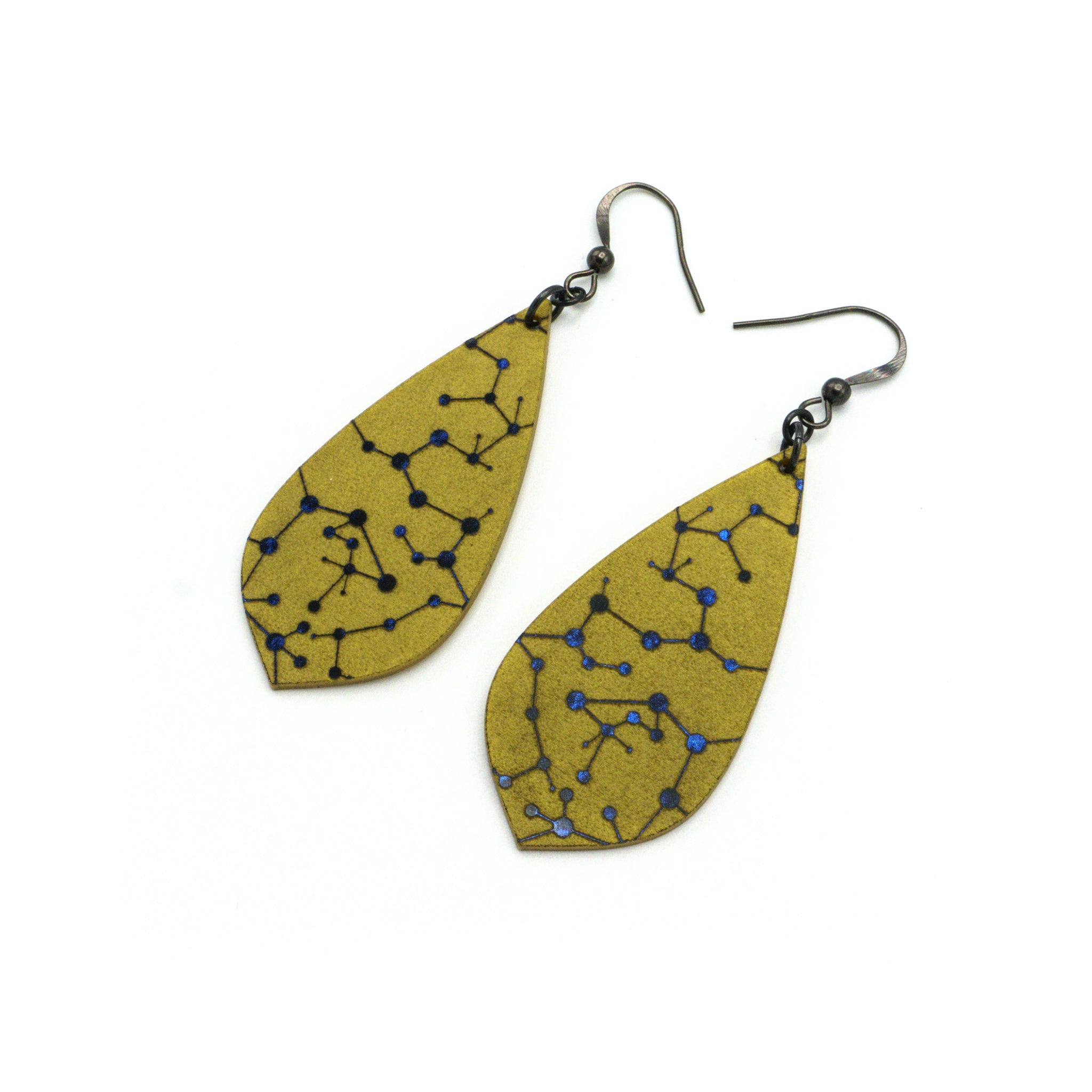 Celestial Blue and Gold Acrylic Earrings | Gem Point [05R] | Elegant Statement Jewelry for Parties, Weddings & Everyday Wear