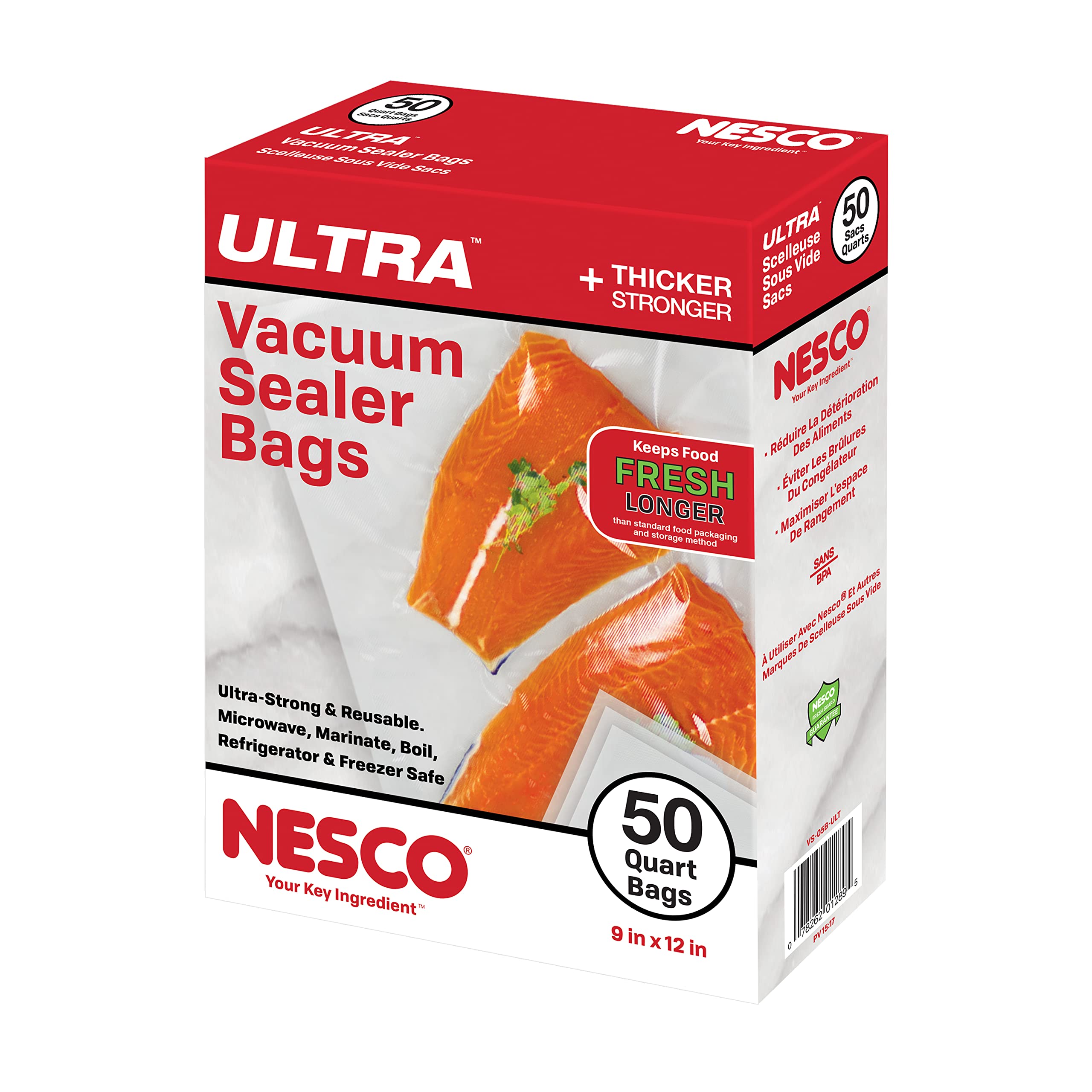 Nesco Heavy Duty Vacuum Sealer Bags - 50 Count Quart Size | Commercial Grade Food Storage Bags for Sous Vide, Freezing & Meal Prep | BPA-Free, Durable Vacuum Seal Bags for Long-Term Food Preservation