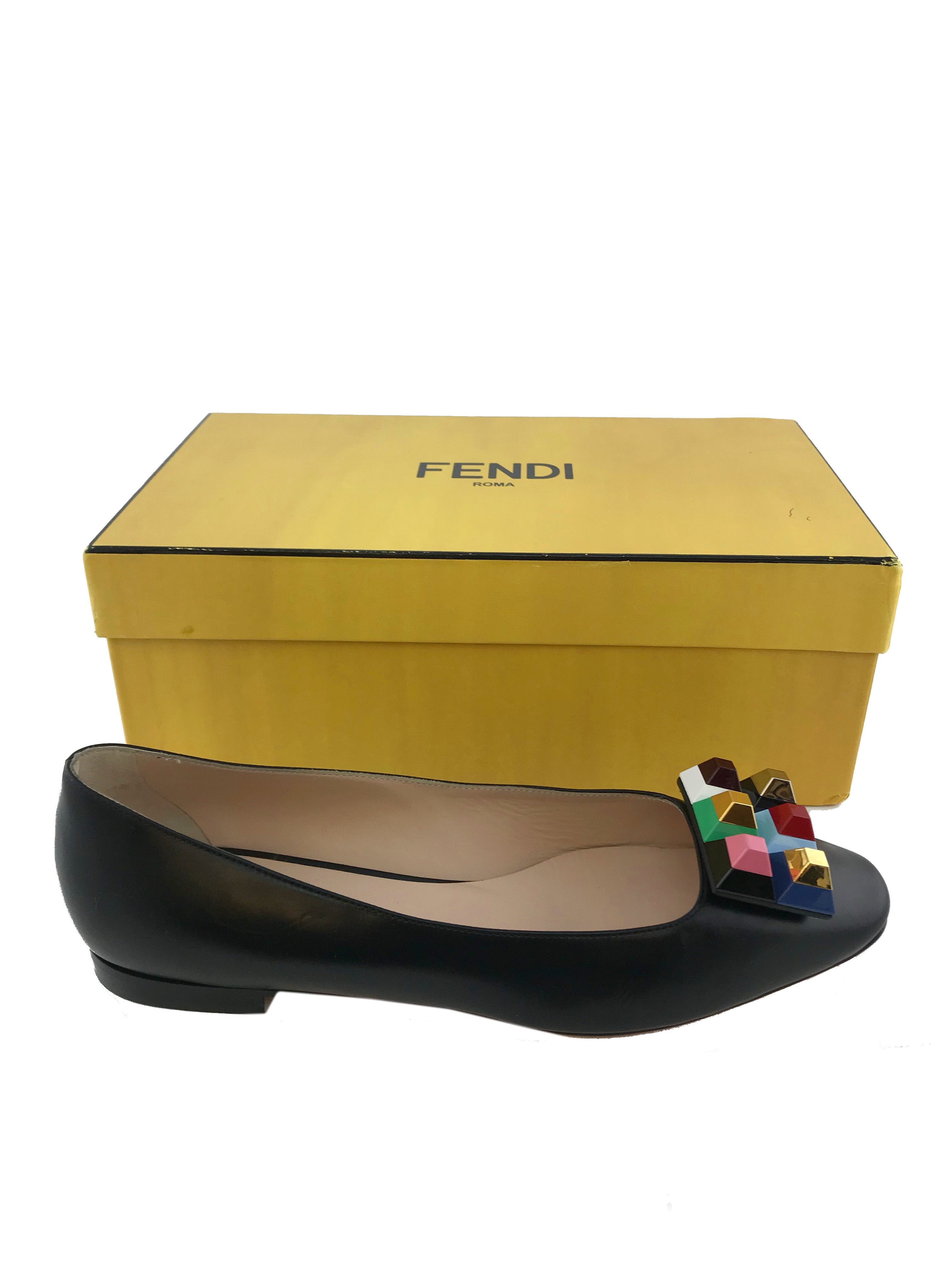 Fendi Rainbow Studded Leather Skimmer Flats Women's Size 10 | Fashionable Comfortable Ballet Flats for Casual Wear & Everyday Outfits