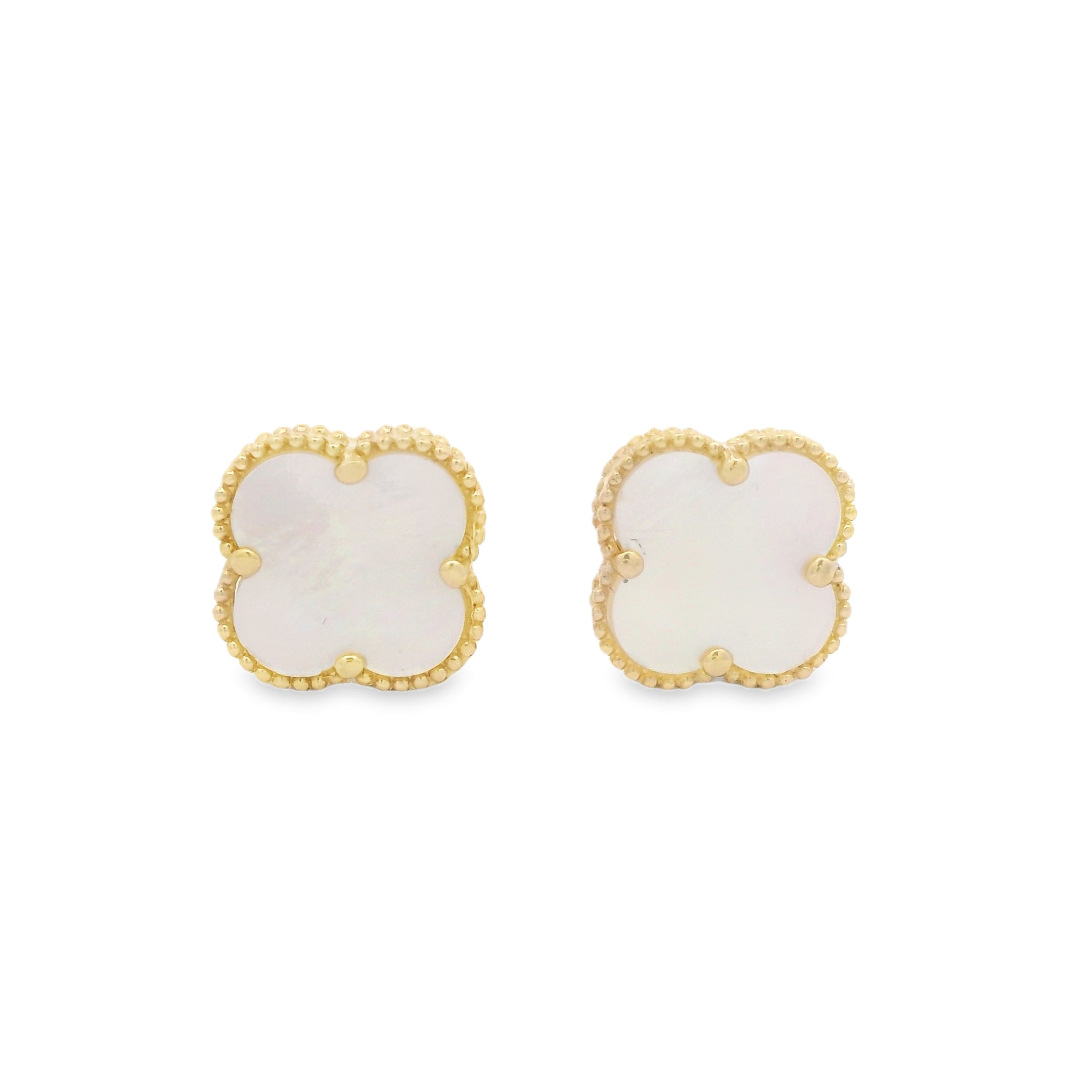 14K Gold White Clover Stud Earrings (10MM) - Dainty Floral Jewelry for Women | Perfect for Everyday Wear, Gift Giving & Special Occasions | JTJ™