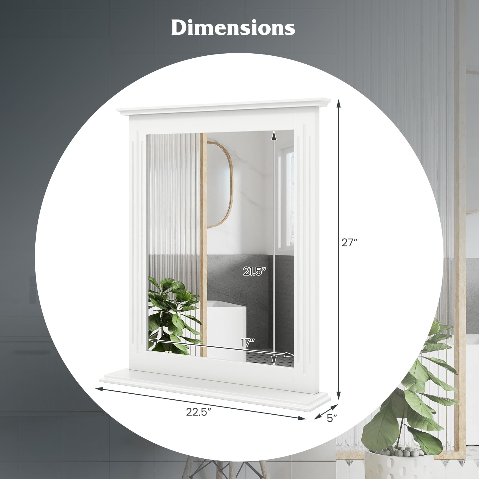 Tangkula Rectangle Bathroom Wall Mirror with Shelf - Over Sink Vanity Mirror for Dressing Room, Washroom & Bedroom - Modern Wall Mounted Mirror (White) - Perfect for Makeup, Shaving & Home Decor