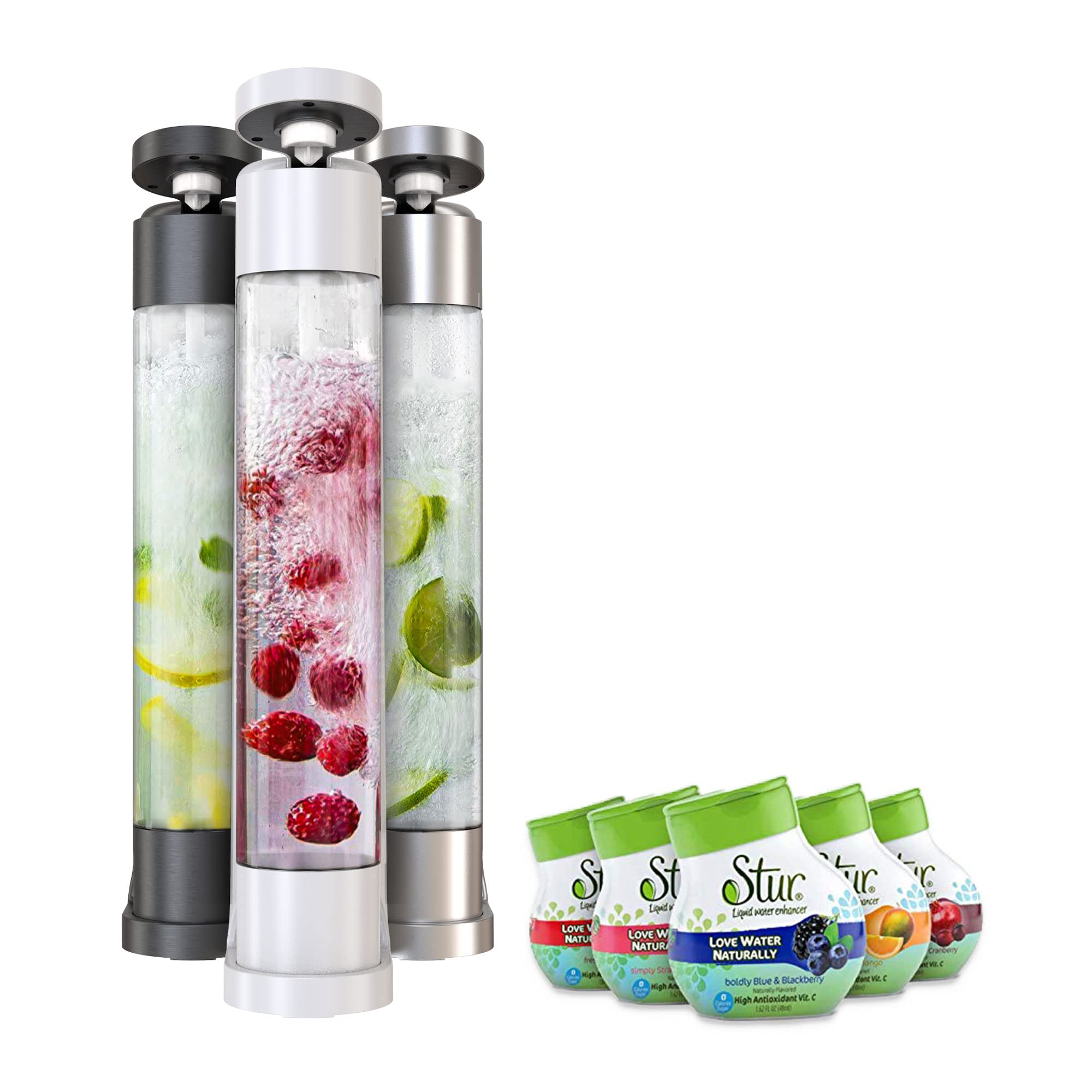 Fizzpod Sparkling Water Maker Machine - Soda Maker with 1L Carbonating Bottle & 3 Extra Bottles, Infused Fruit Flavors, Compatible with 60L CO2 Carbonator - Perfect for Home, Office, Parties & Healthy Hydration