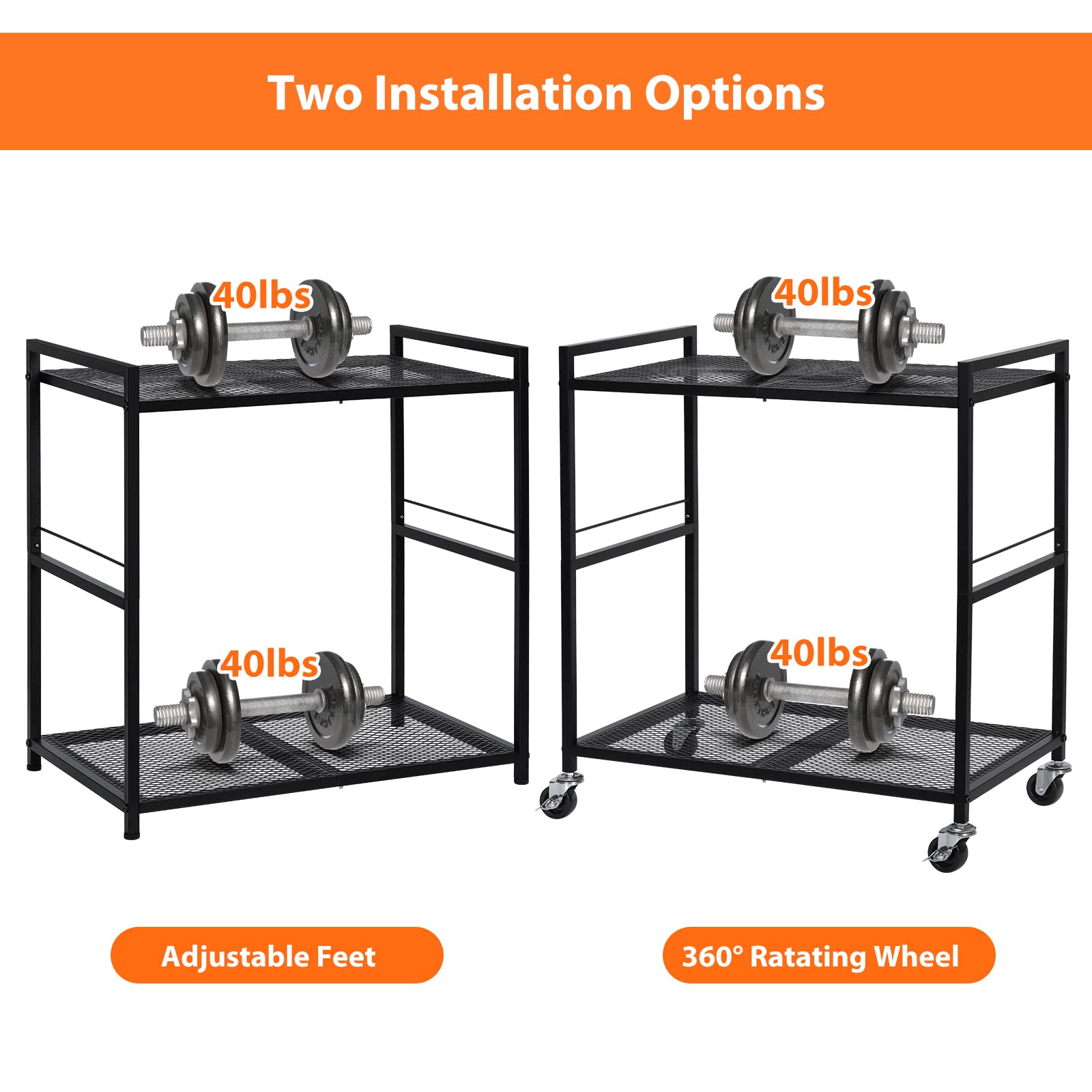 Heavy Duty Metal Computer Tower Stand with Wheels - 2 Tier Rolling PC Stand Holds Up to 40lbs, Under Desk Printer Cart with Storage Shelf for Home Office Organization (Black) - Perfect for Workspace & Gaming Setup