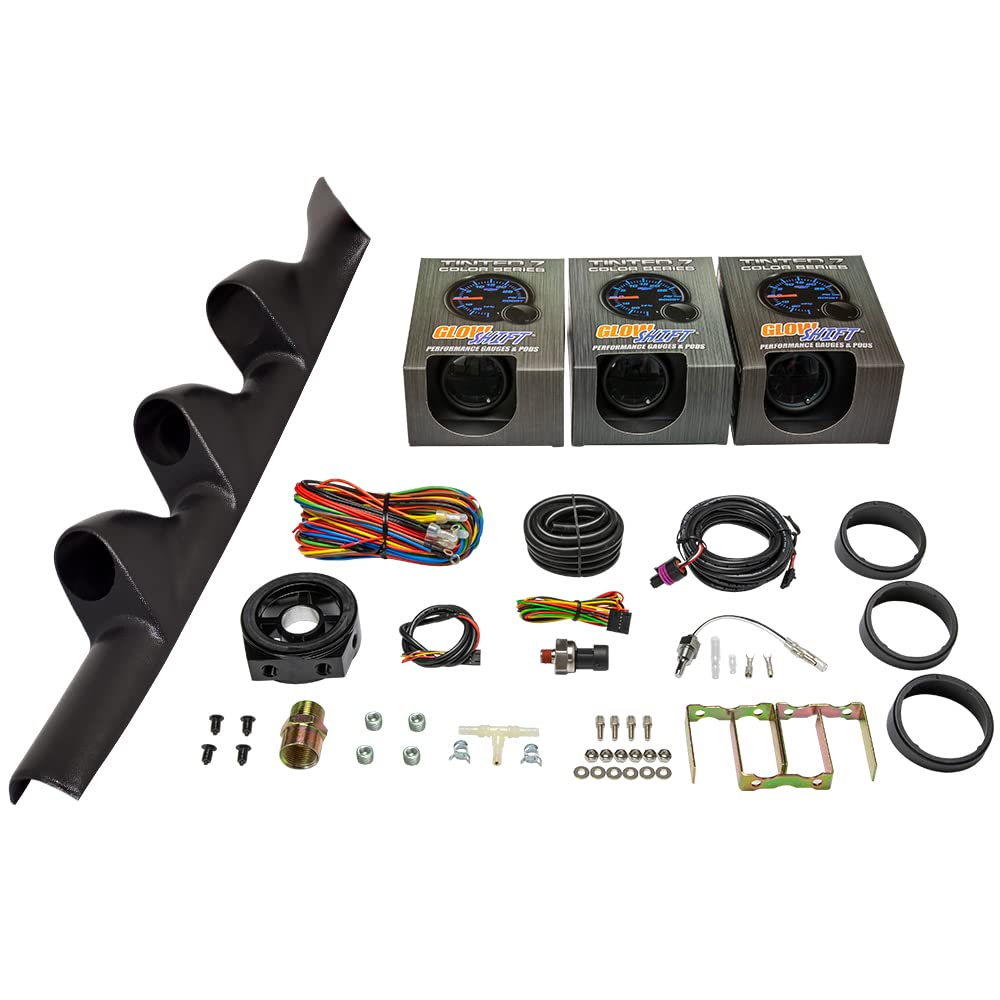 GlowShift 3-in-1 Gauge Set for 1999-2005 Volkswagen Jetta - 7-Color Tinted 30 PSI Boost/Vacuum, 100 PSI Oil Pressure & Temperature Gauges with Black Triple Pillar Pod | Performance Monitoring for Street Racing & Engine Tuning