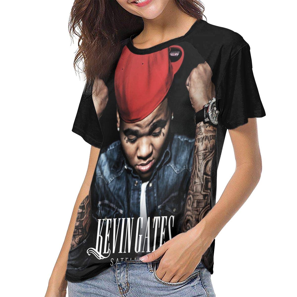Kevin Gates Satellites Women's Graphic Print T-Shirt - Black Size M | Trendy Casual Tee for Concerts, Streetwear & Everyday Outfits