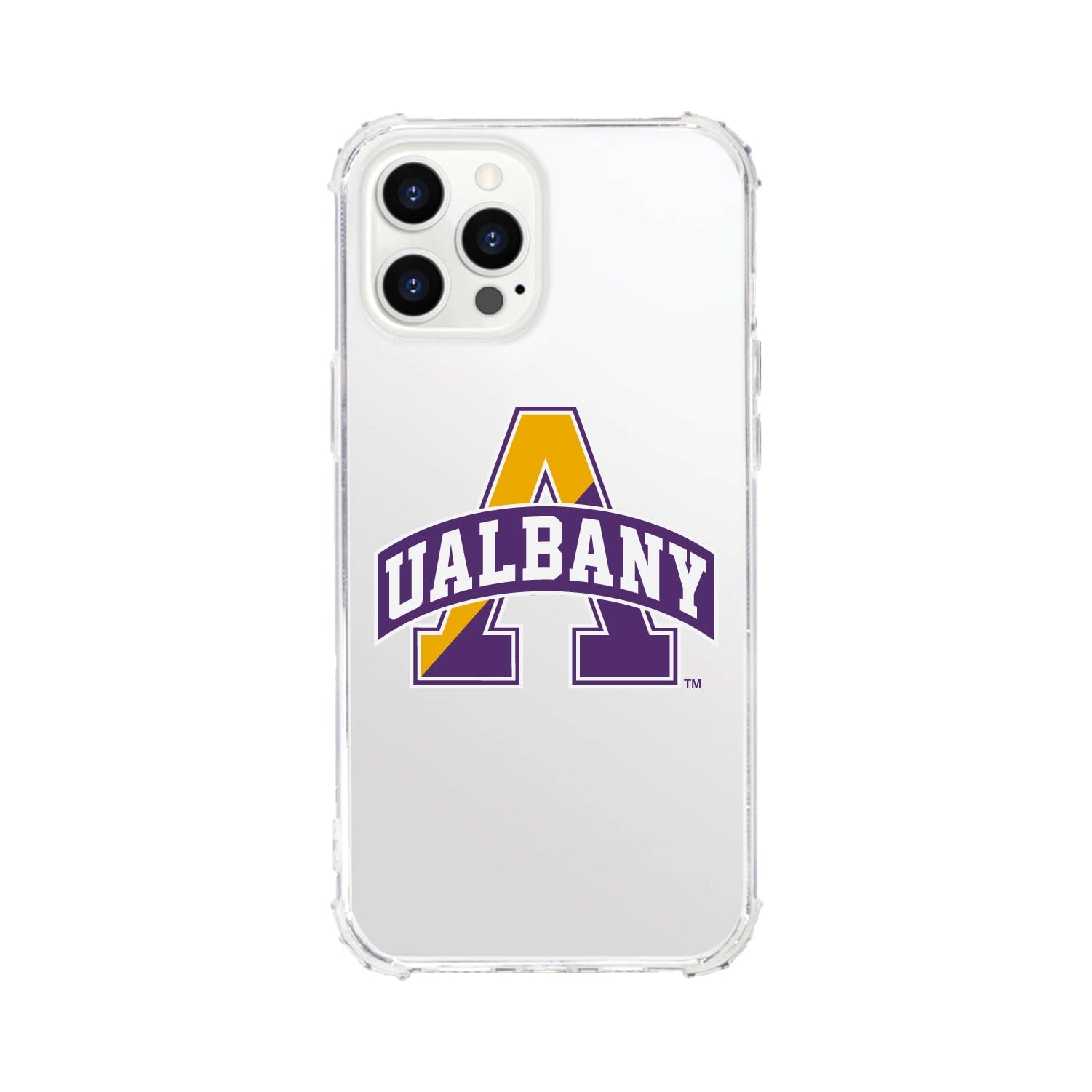 OTM Essentials Rugged Phone Case for iPhone 13 Pro Max - Shockproof Protective Cover with Reinforced Edges | Classic White Design | Perfect for University at Albany Students & Outdoor Activities