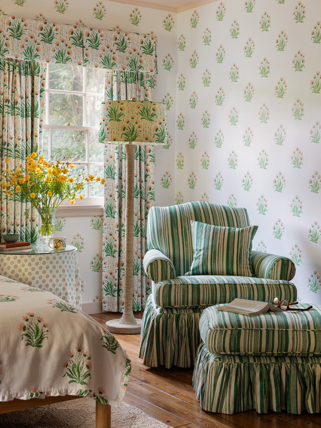 Nathan Turner Hillhouse Block Print Large Wallpaper - Pink & Green Floral Design for Living Room & Bedroom Decor