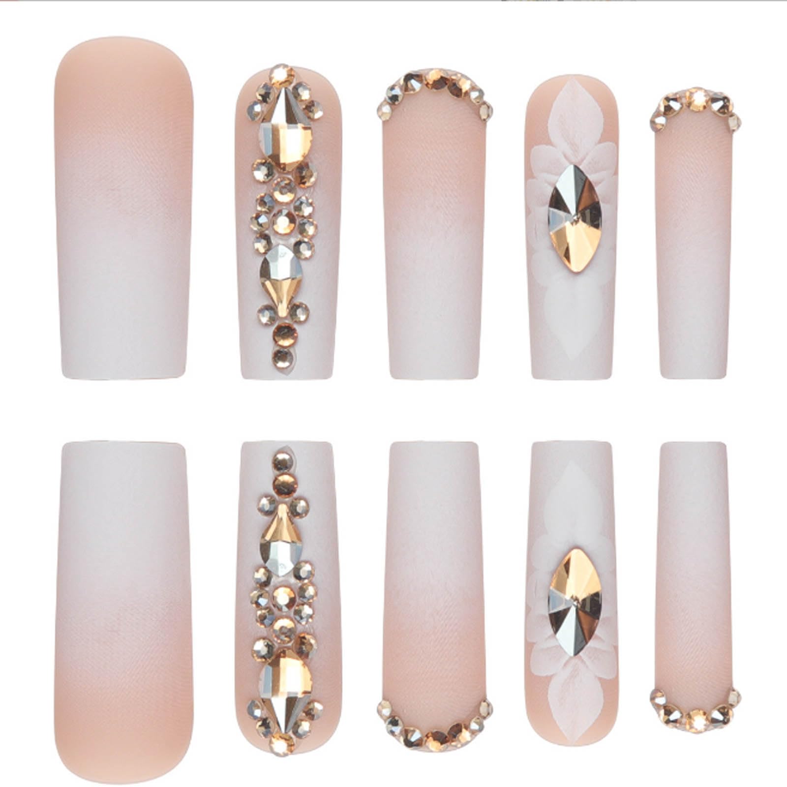 24PCS Gradient Press on Nails - Matte Fake Acrylic Long Nude Nails with Square Flower Design, Full Cover Artificial Nails for Women & Girls | Perfect for Parties, Weddings & Daily Wear