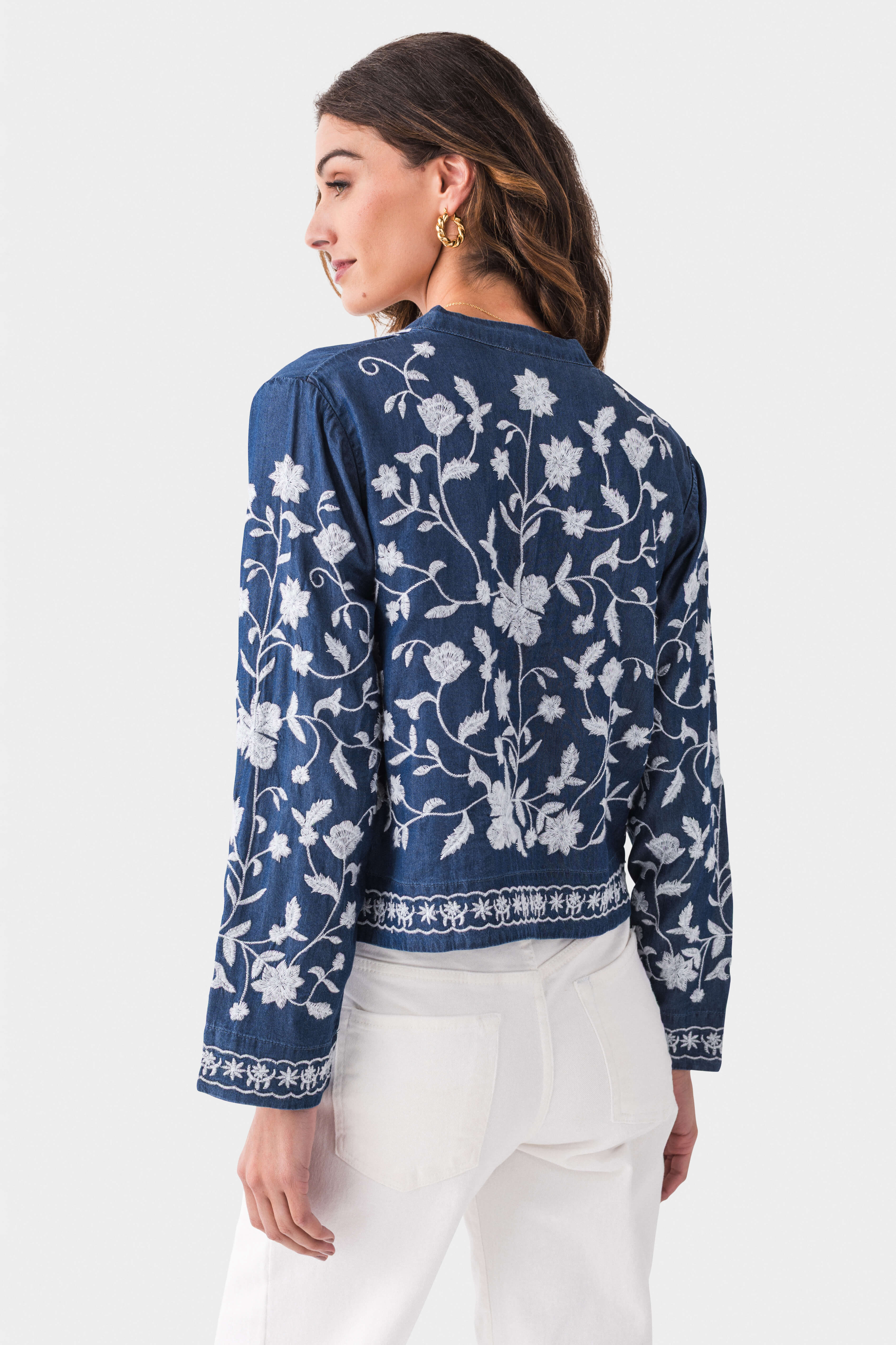 Embroidered Button Down Blouse for Women - Elegant Creme Top with Floral Details | Perfect for Office Wear, Casual Outfits & Special Occasions