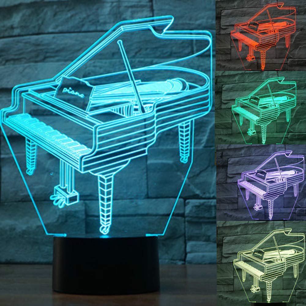 3D Piano Music Night Light - LED Touch Control Table Lamp with 7 Color Changing Modes, Optical Illusion Design for Home, Bedroom, Office Decor | Perfect Gift for Christmas, Birthday, Kids, Music Lovers | Creates Soothing Ambiance for Relaxation, Study and Sleep