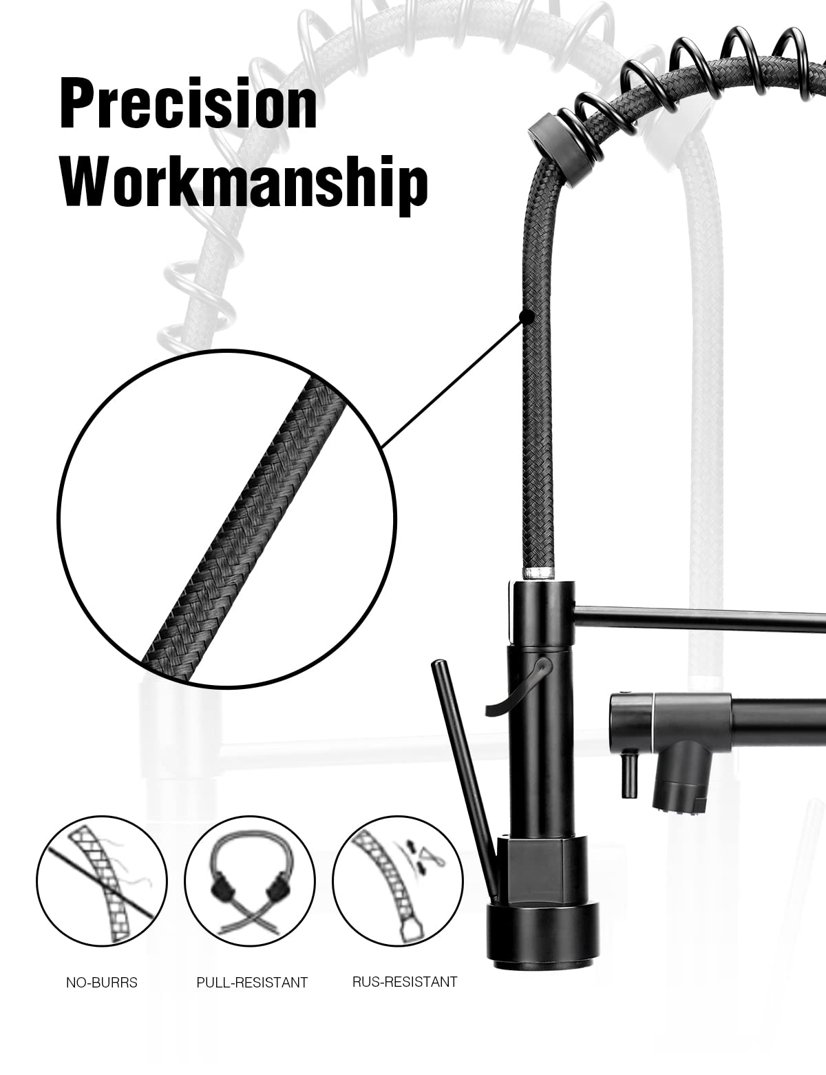 **Black Commercial Kitchen Faucet with Pull-Down Sprayer - Serimer Solid Brass Matte Black Sink Faucet with Deck Plate - Perfect for Modern Kitchens & Restaurants**