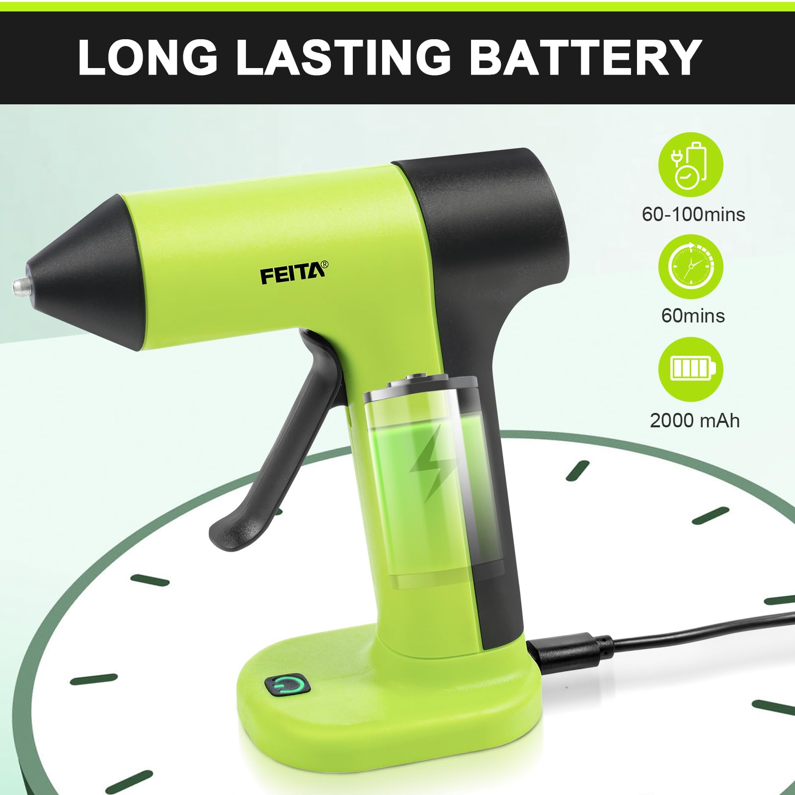 FEITA USB-C Rechargeable Cordless Hot Glue Gun Kit - 40S Fast Heating, 30 Mini Glue Sticks Included - Perfect for DIY Crafts, Home Repairs, School Projects & Holiday Decorations