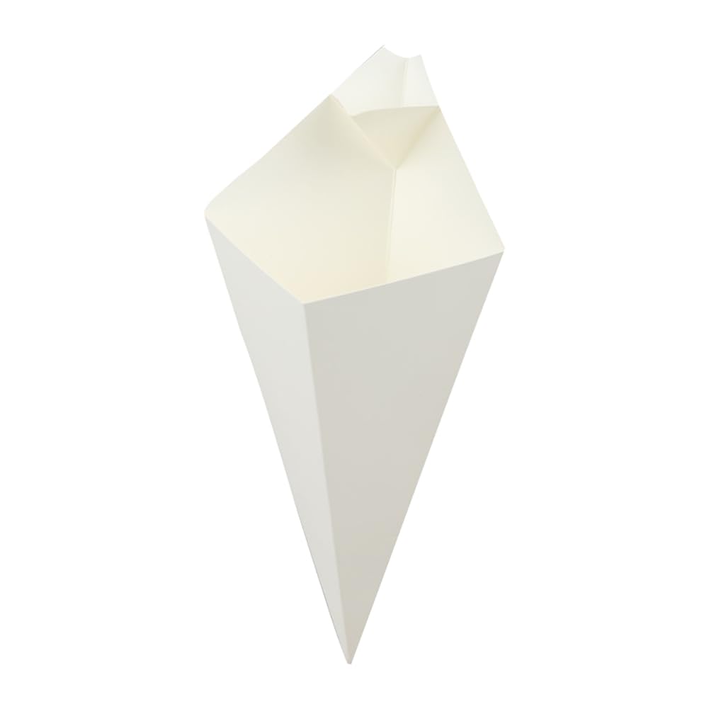 50 Pcs White French Fry Cone Holders - Medium Paper Food Containers with Built-in Dipping Pocket | Disposable Appetizer Bags for Parties, Carnivals & Fast Food Restaurants