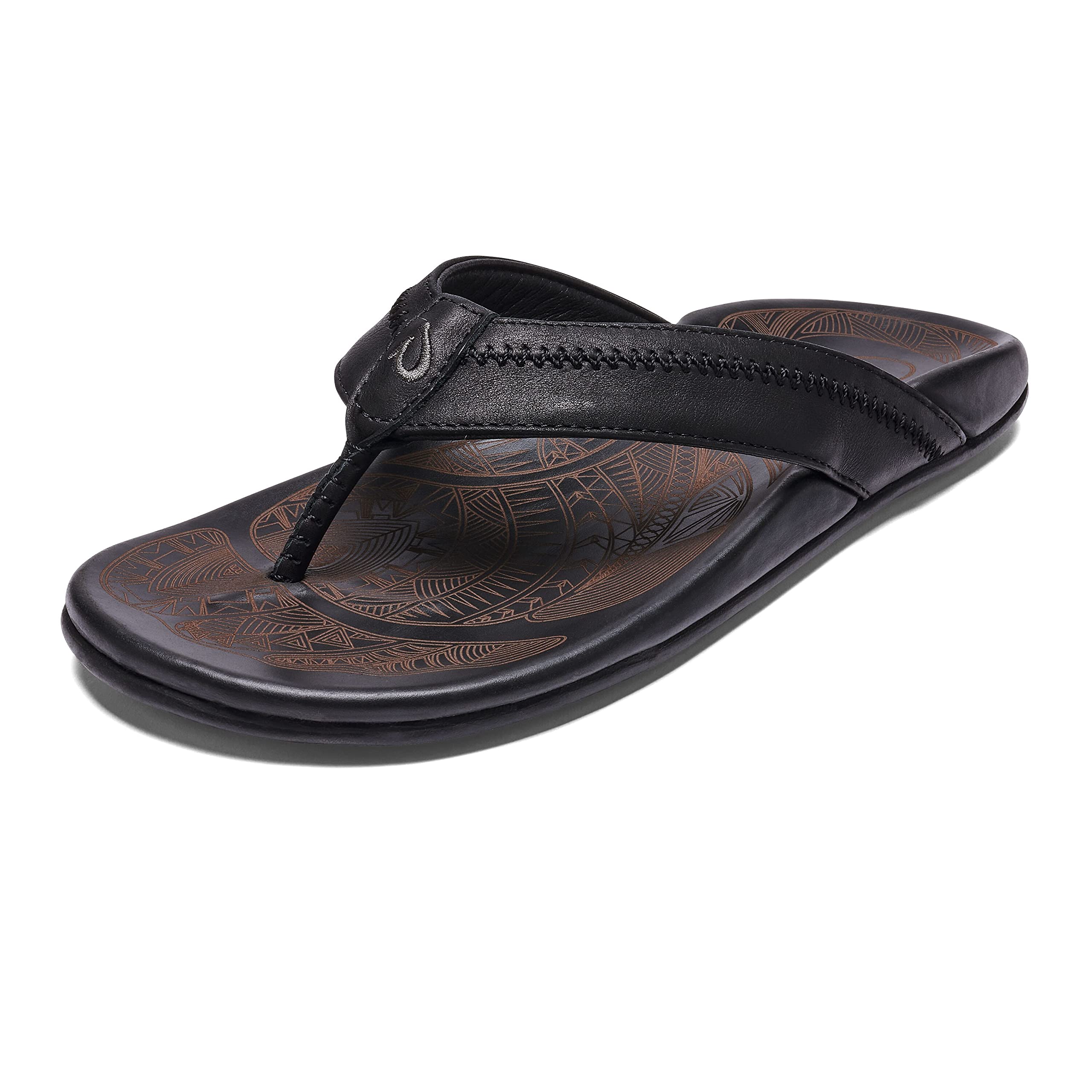 OluKai Hiapo Men's Beach Sandals - Premium Full-Grain Leather Flip-Flop Slides with Compression Molded Footbed, Comfort Fit & Non-Slip Soles - Perfect for Beach, Pool, Vacation & Summer Outdoor Activities