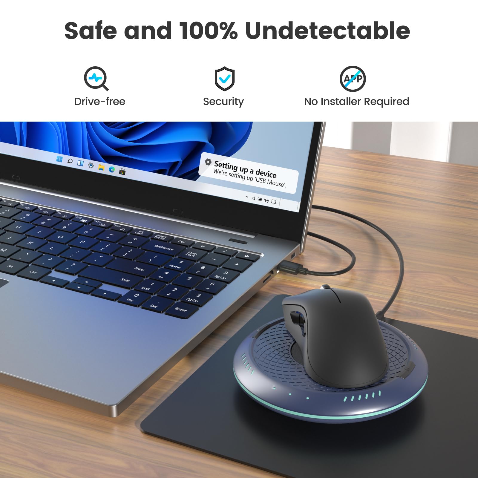 Undetectable Mouse Jiggler with ON/Off Switch - 2 Speed Modes & Memory Function - Random Movement Mechanical Turntable for Wired/Wireless Mouse - Perfect for Remote Work, Online Meetings & Preventing Computer Sleep