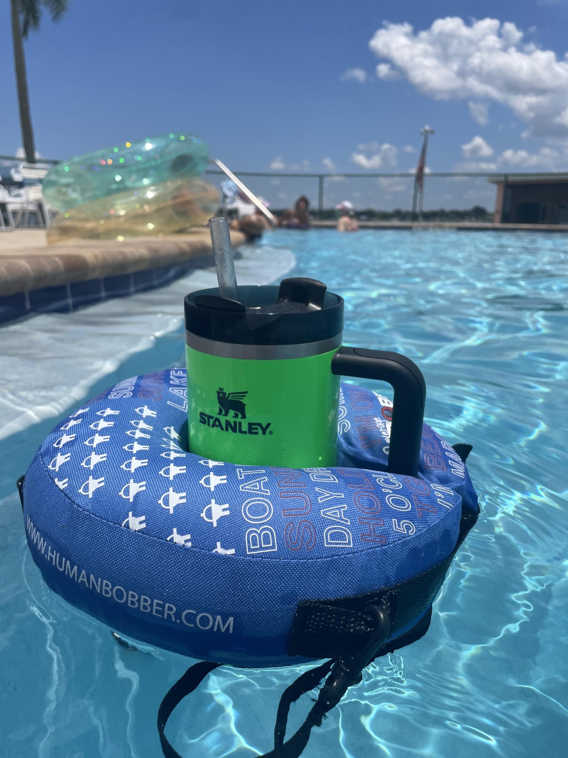 Inflatable Floating Drink Holder for Pool - Large Blue Drink Floaties for Adults to Hold Beer Can, Cup or Wine Bottle - Perfect for Hot Tub, Swimming Pool, Lake, Boat, Beach Parties & Summer BBQs