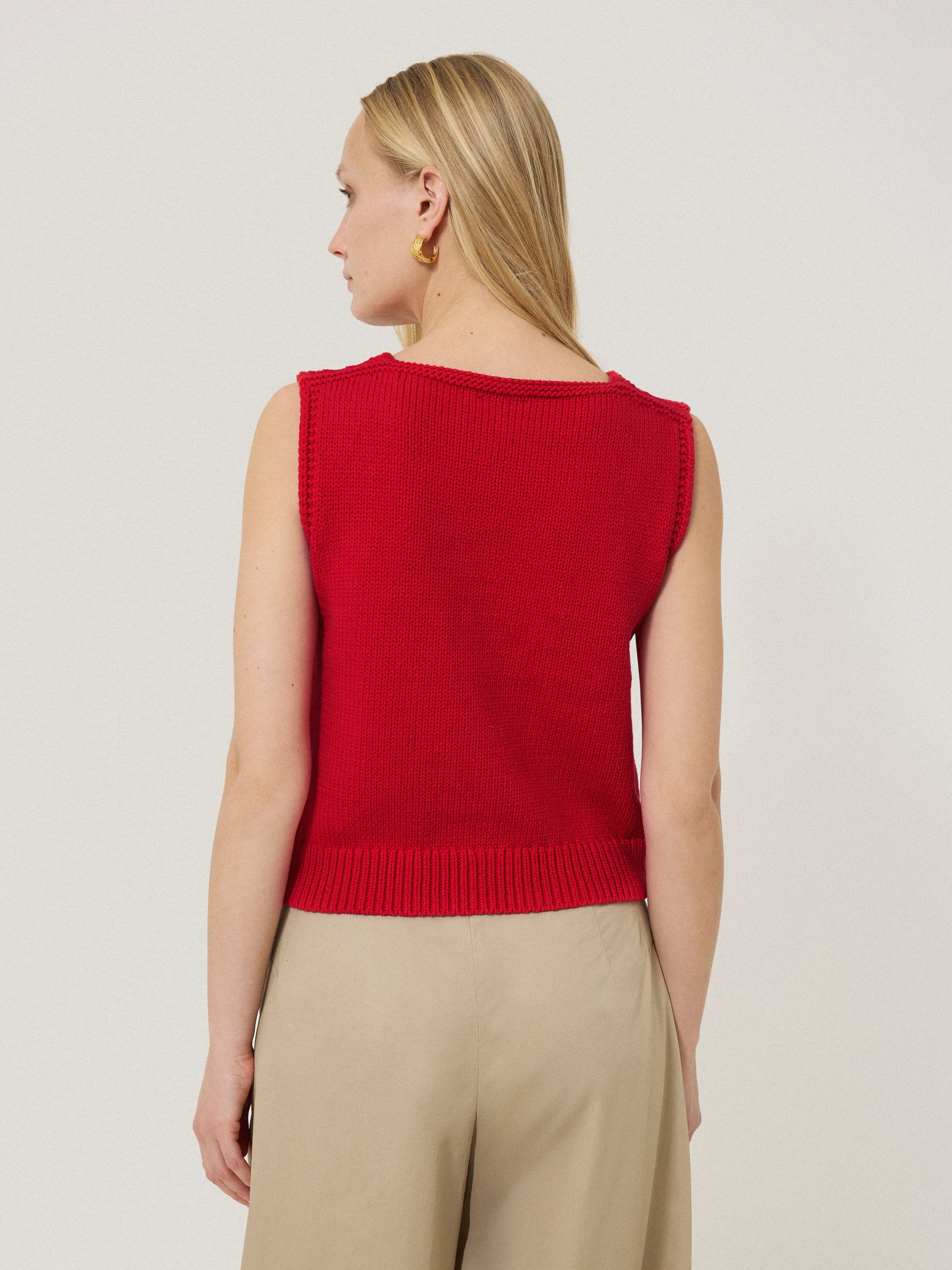 Chunky Cotton Blend V-Neck Tank Top for Women - Soft & Comfortable Red Casual Shirt - Perfect for Summer, Beach, and Everyday Wear