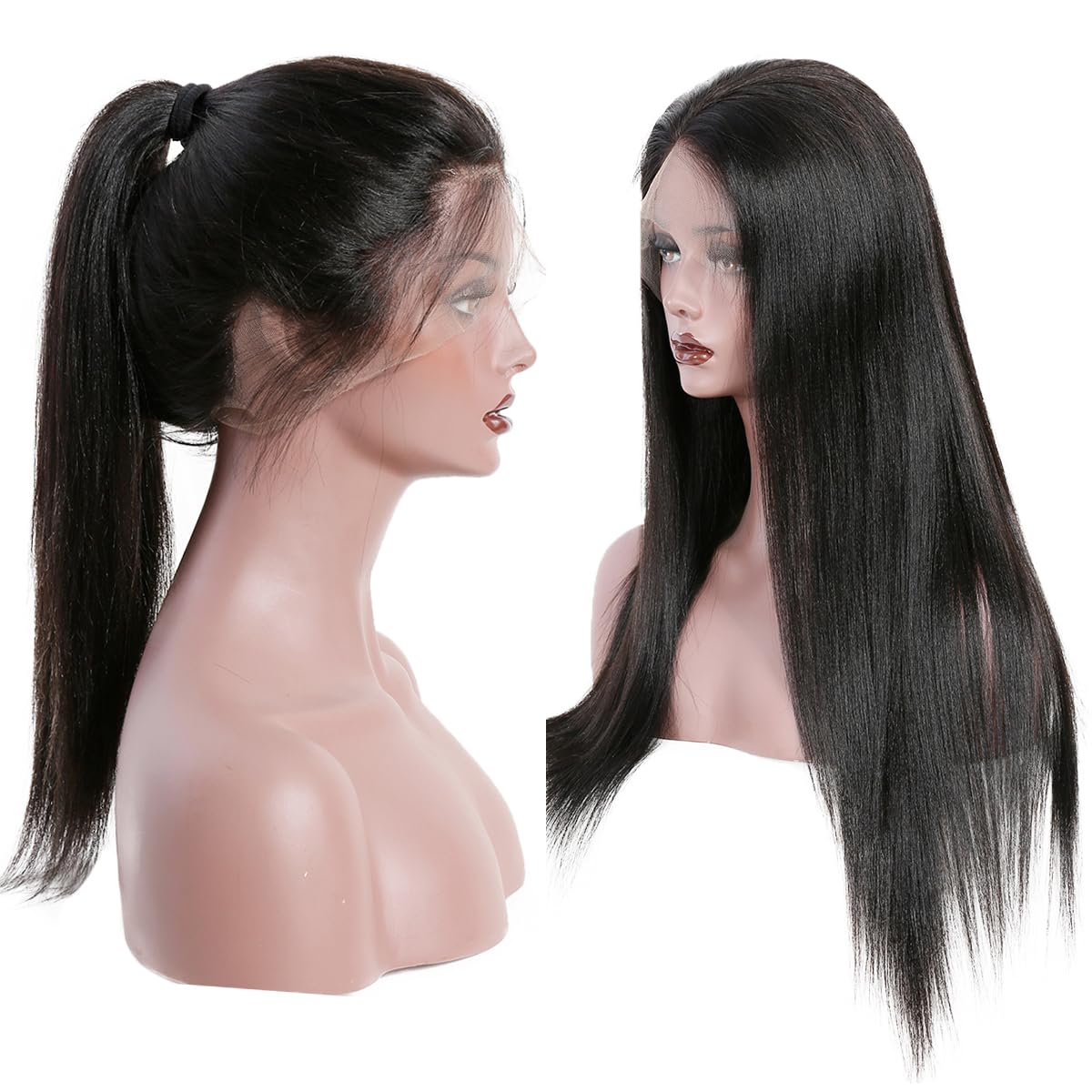 360 Glueless Lace Front Wigs Human Hair - Pre Plucked Light Yaki Straight 16