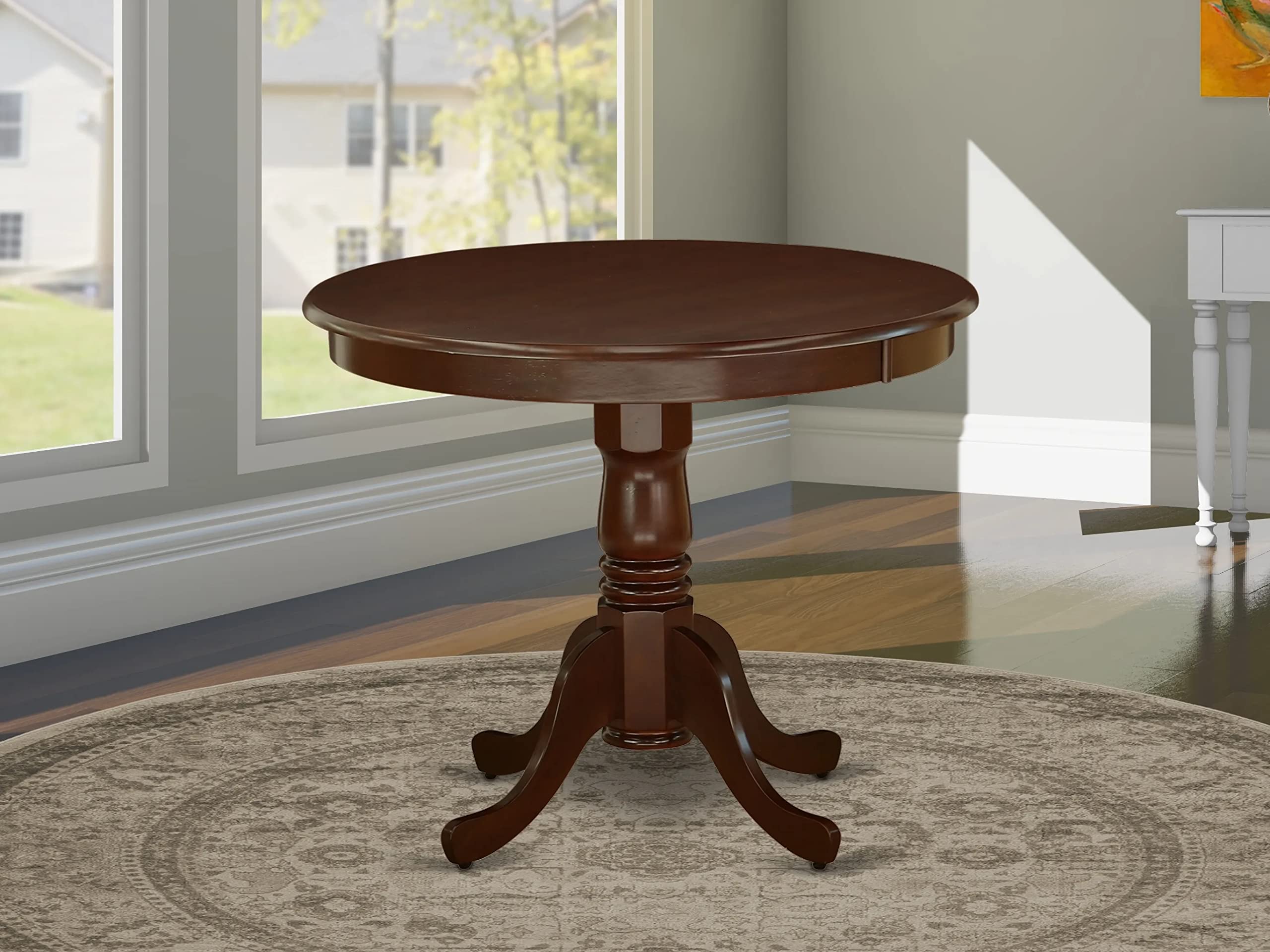 Antique Mahogany Round Dining Table with Pedestal Base - 36x36 Inch Kitchen Table for Small Spaces, Breakfast Nook & Cozy Dining Rooms - East West Furniture