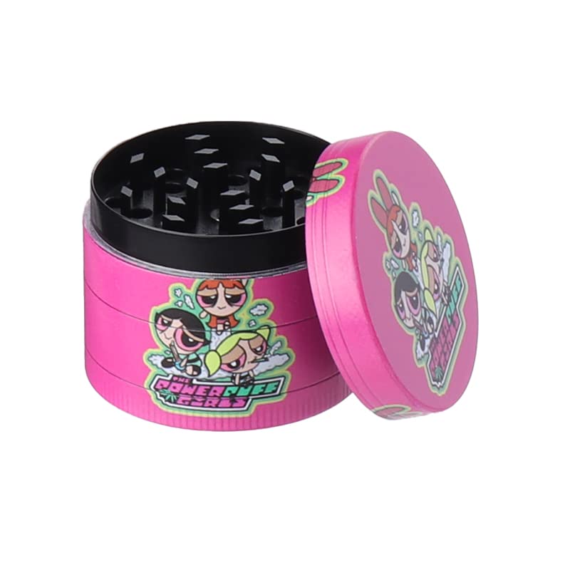 90's Cartoon Powerpuff Girls 50mm Custom Metal Herb Grinder - Pink 3-Piece Spice Crusher with Pollen Catcher | Perfect for Grinding Herbs, Spices & Tobacco | Great Gift for Stoners & Collectors