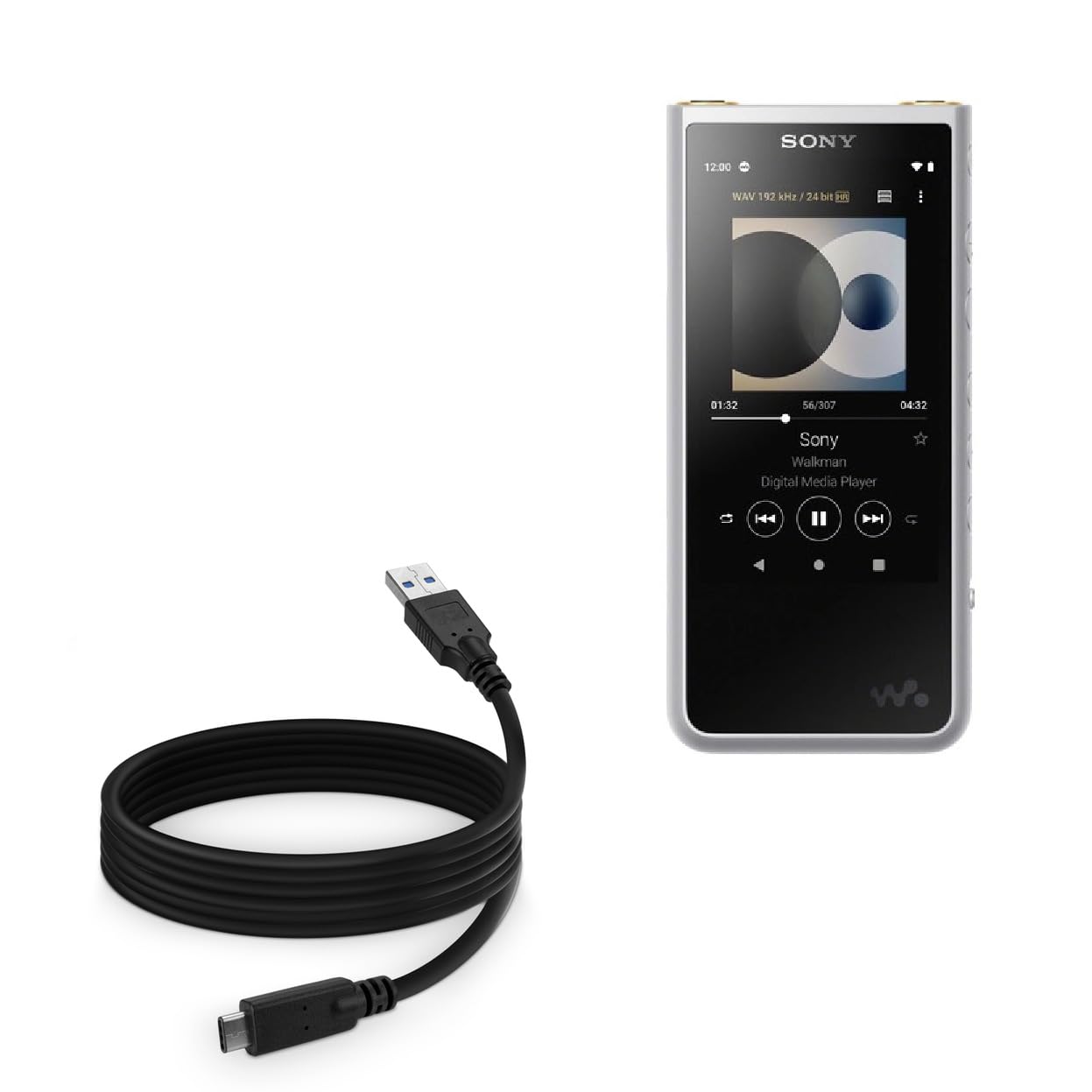 BoxWave USB 3.0 A to USB 3.1 Type C Charging & Sync Cable for Sony NW-ZX507 (6ft, Black) - Fast Data Transfer & Charging - Perfect for Music Players, Smartphones & Tablets