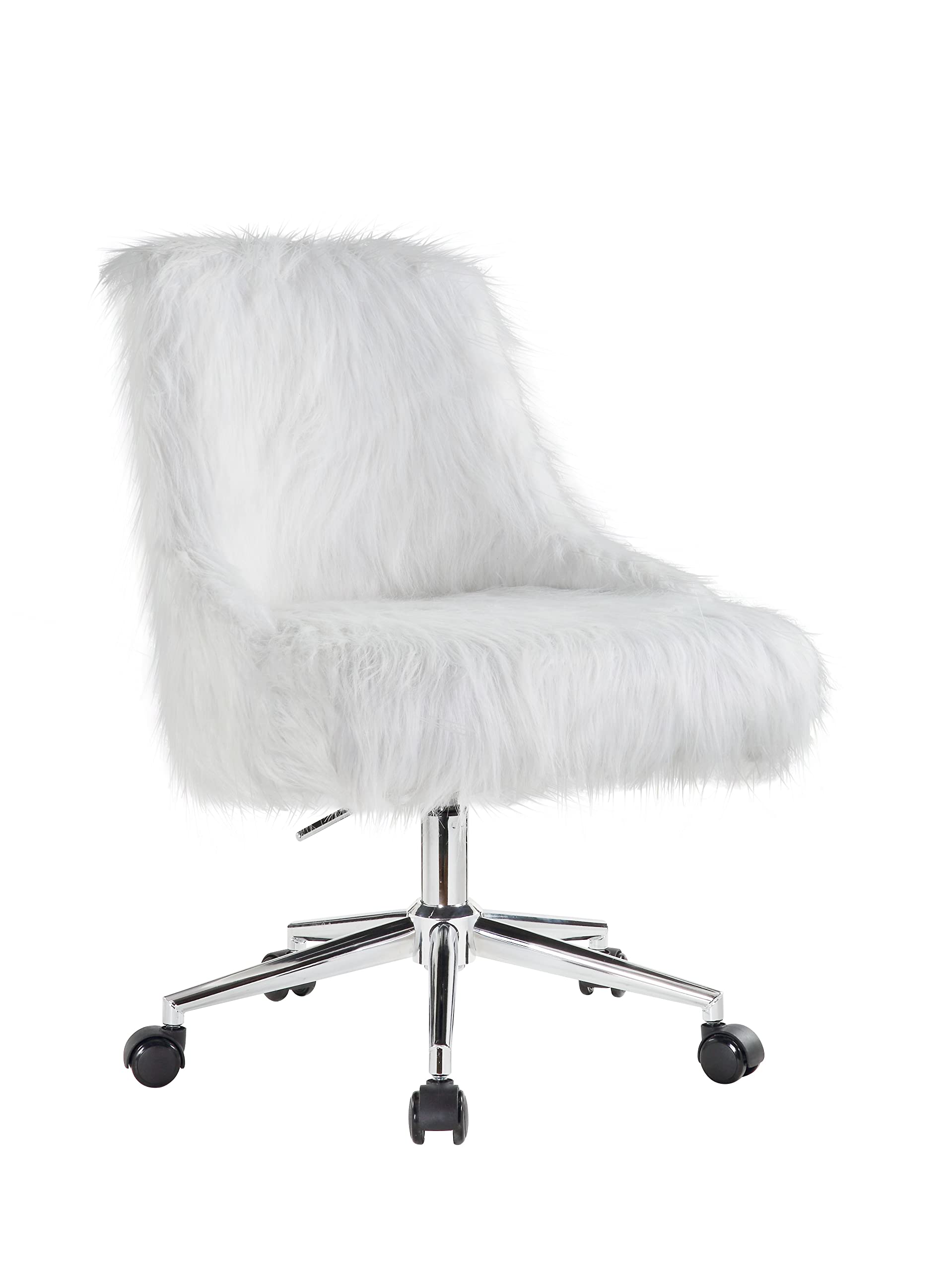 HomVent Faux Fur Desk Chair - Soft Swivel Vanity Chair with Adjustable Height, Fluffy Armless Office Chair for Home, Studio & Makeup | Perfect for Living Room, Bedroom, Dressing Table & Workspace
