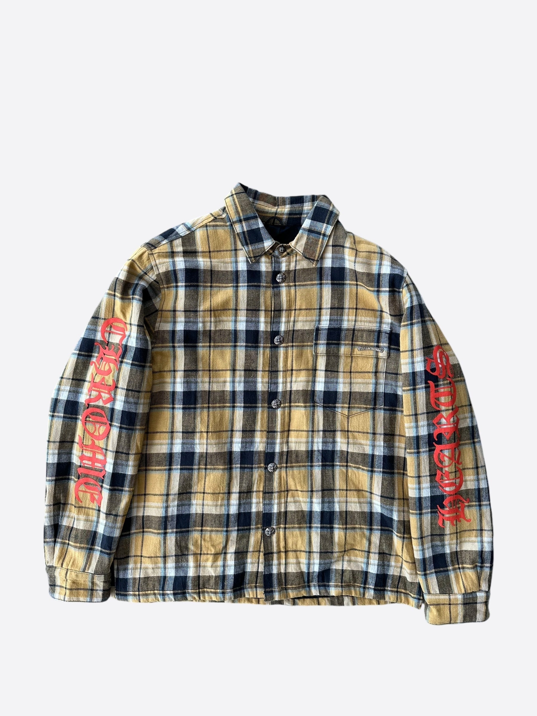 Chrome Hearts Yellow & Red Padded Flannel Jacket for Men - Warm Winter Coat with Soft Lining | Perfect for Outdoor Activities & Streetwear Fashion