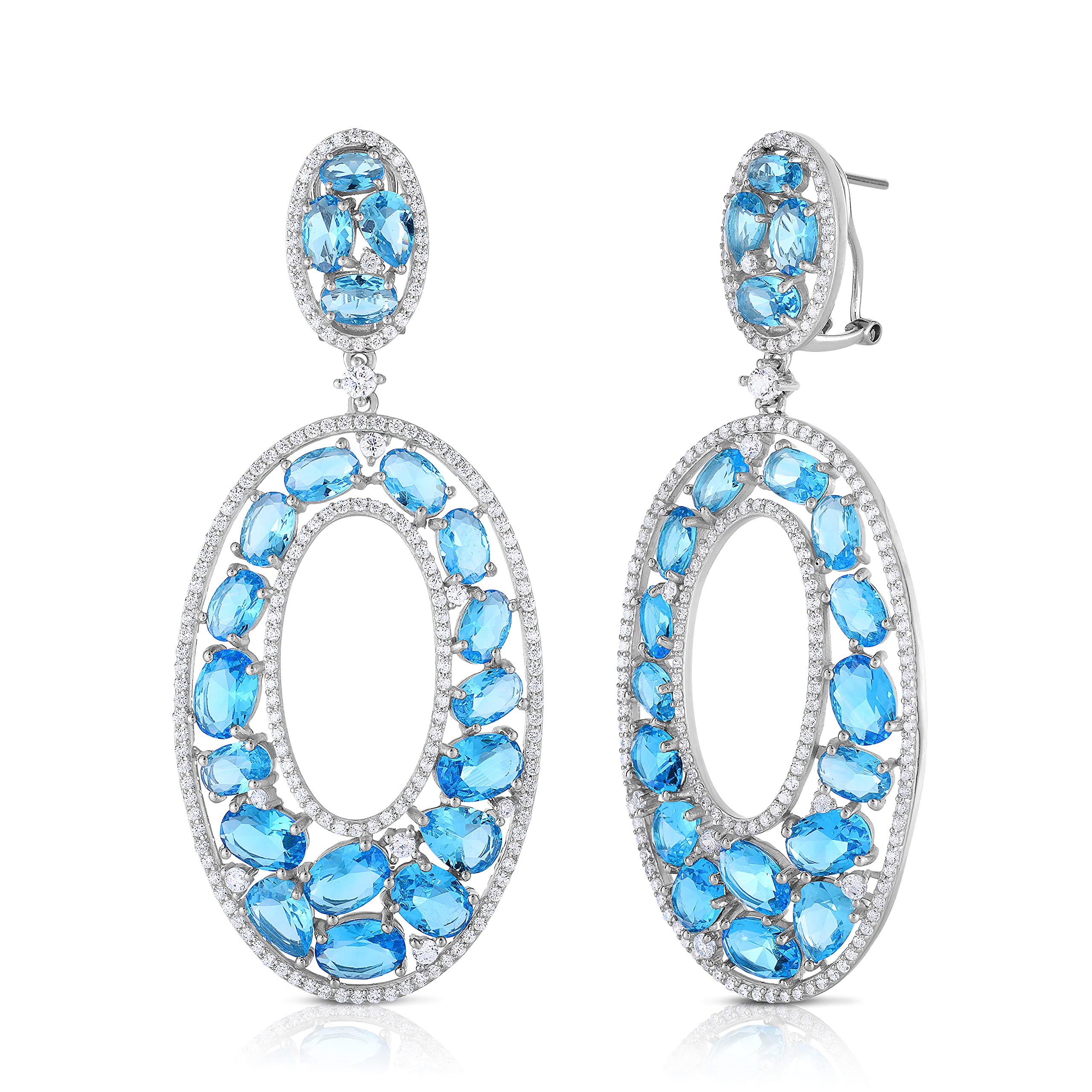 925 Sterling Silver Simulated Blue Topaz & CZ Dangle Earrings for Women | Elegant Cubic Zirconia Drop Earrings | Perfect for Parties, Weddings & Evening Events