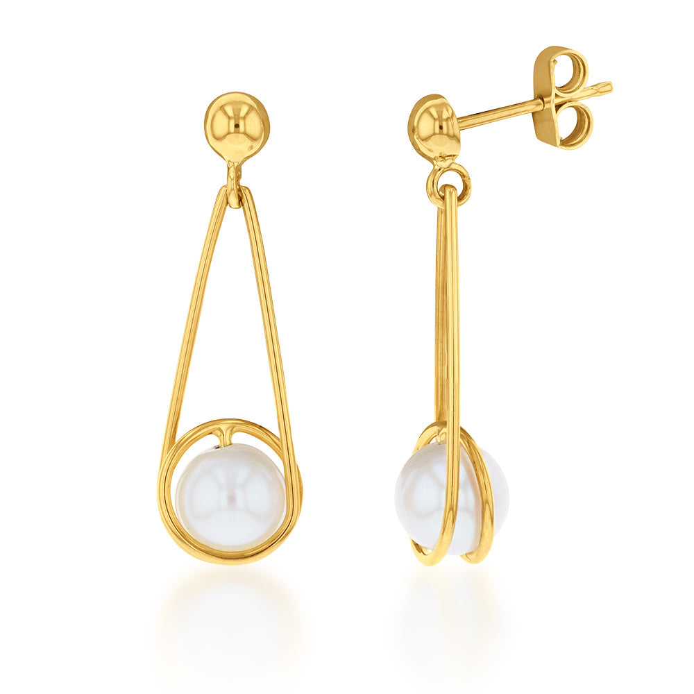 9ct Gold Freshwater Pearl Drop Earrings for Women - Elegant Dangling Pearl Jewelry for Weddings, Parties & Special Occasions