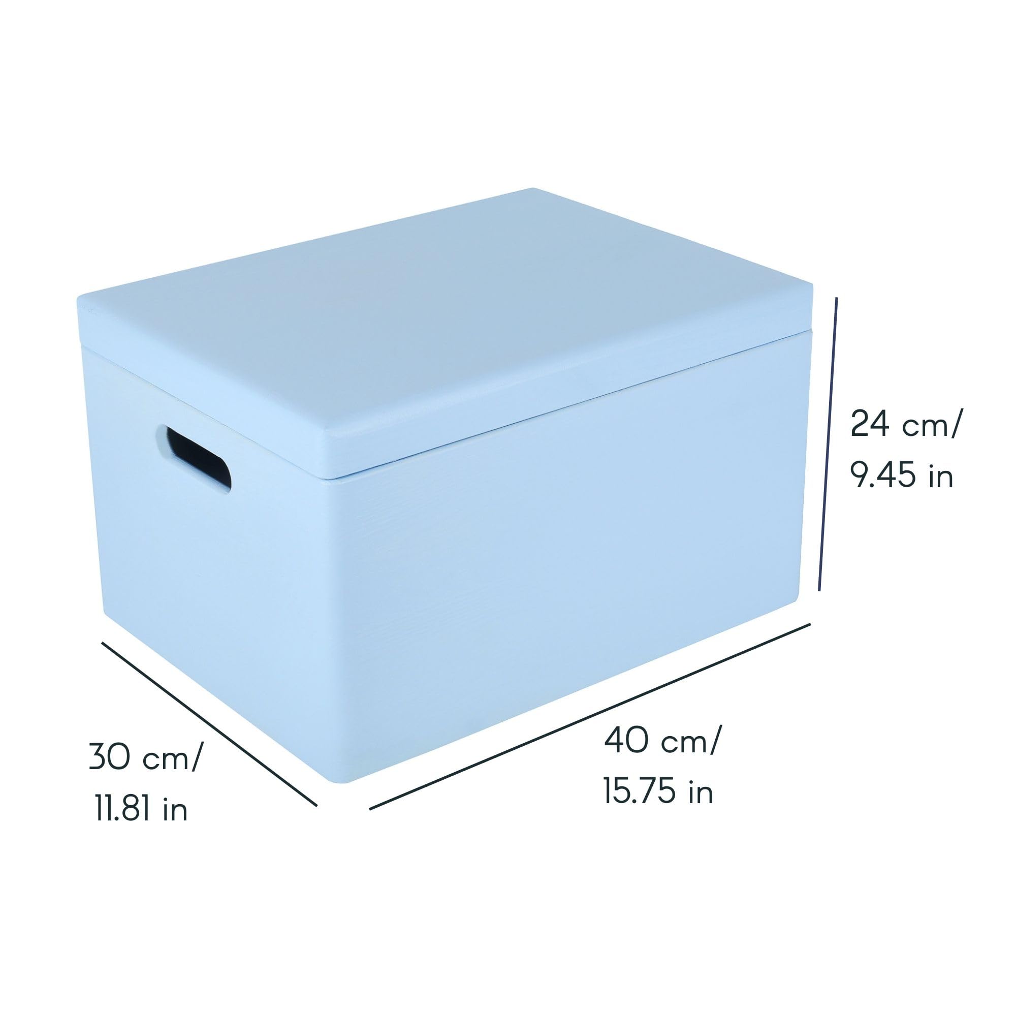 Large Blue Wooden Storage Box with Hinged Lid - 15.8 x 11.8 x 9.44 Inches (+-0.5) - Sturdy Handles - Perfect for Document Storage, Gift Wrapping & Home Organization - Not for Children Under 15 Years - Ideal for Office, Living Room & Bedroom Decor