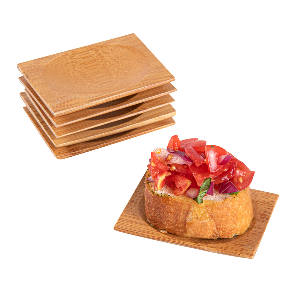 100-Piece Eco-Friendly Bamboo Dinnerware Set - 100 Rectangle Plates & 100 Mini Spoons (3.5