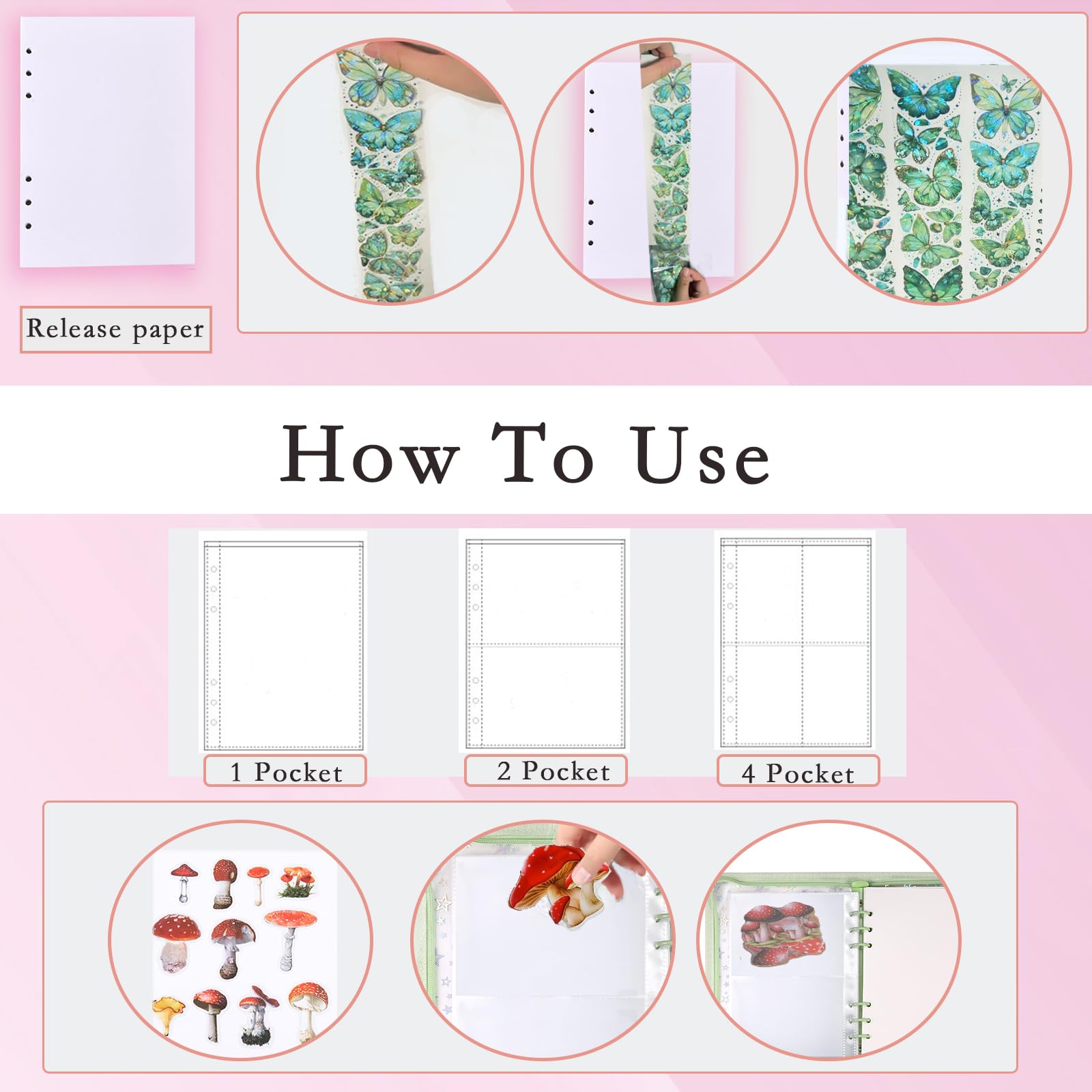MUDOR 4 in 1 Sticker Storage Organizer - A5 Reusable Sticker Binder with Storage Sleeves & Release Paper - Perfect for Sticker Collecting, Scrapbooking & Craft Organization