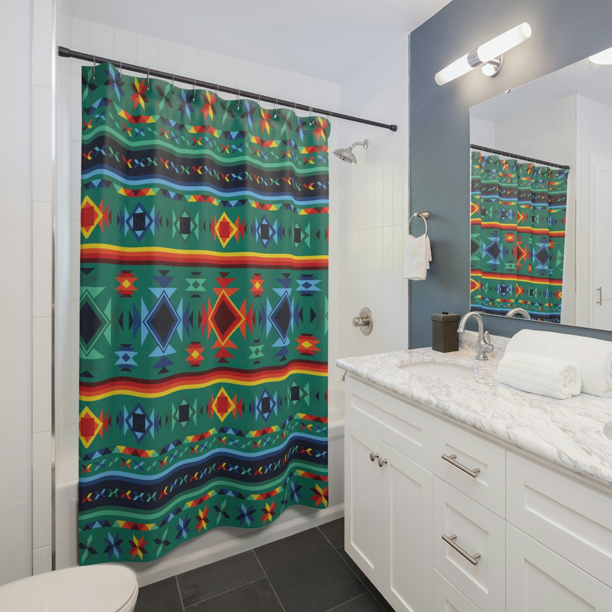 Southwestern Shower Curtain - Boho Bathroom Decor with Geometric Patterns, Waterproof Fabric for Bathroom, Perfect Housewarming Gift for Home & Apartment Decor | Ideal for Bathroom, Guest Bath, Dorm, RV