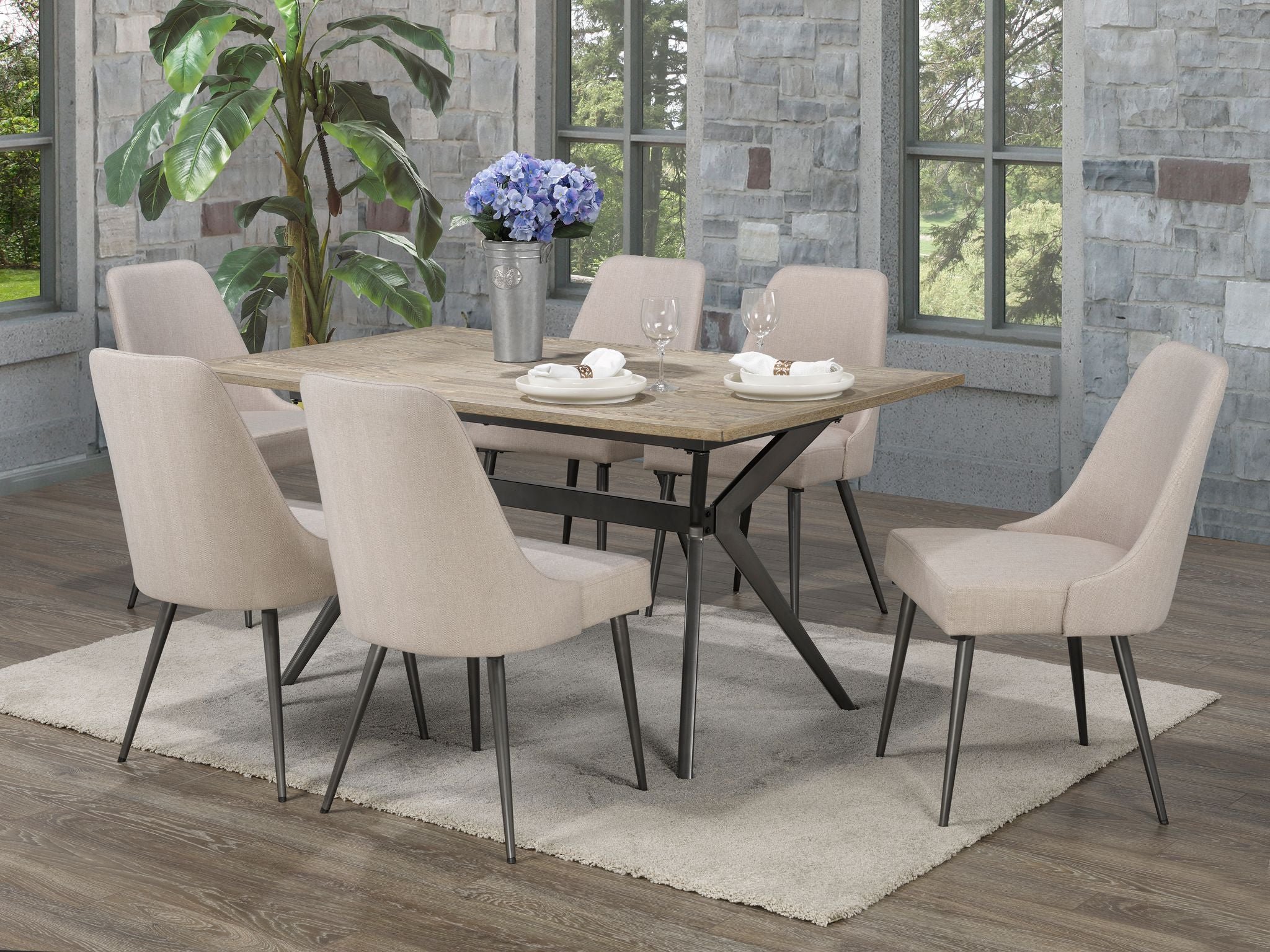 7-Piece Beige Dining Room Set - Modern Kitchen Table & Chairs for Family Meals & Entertaining