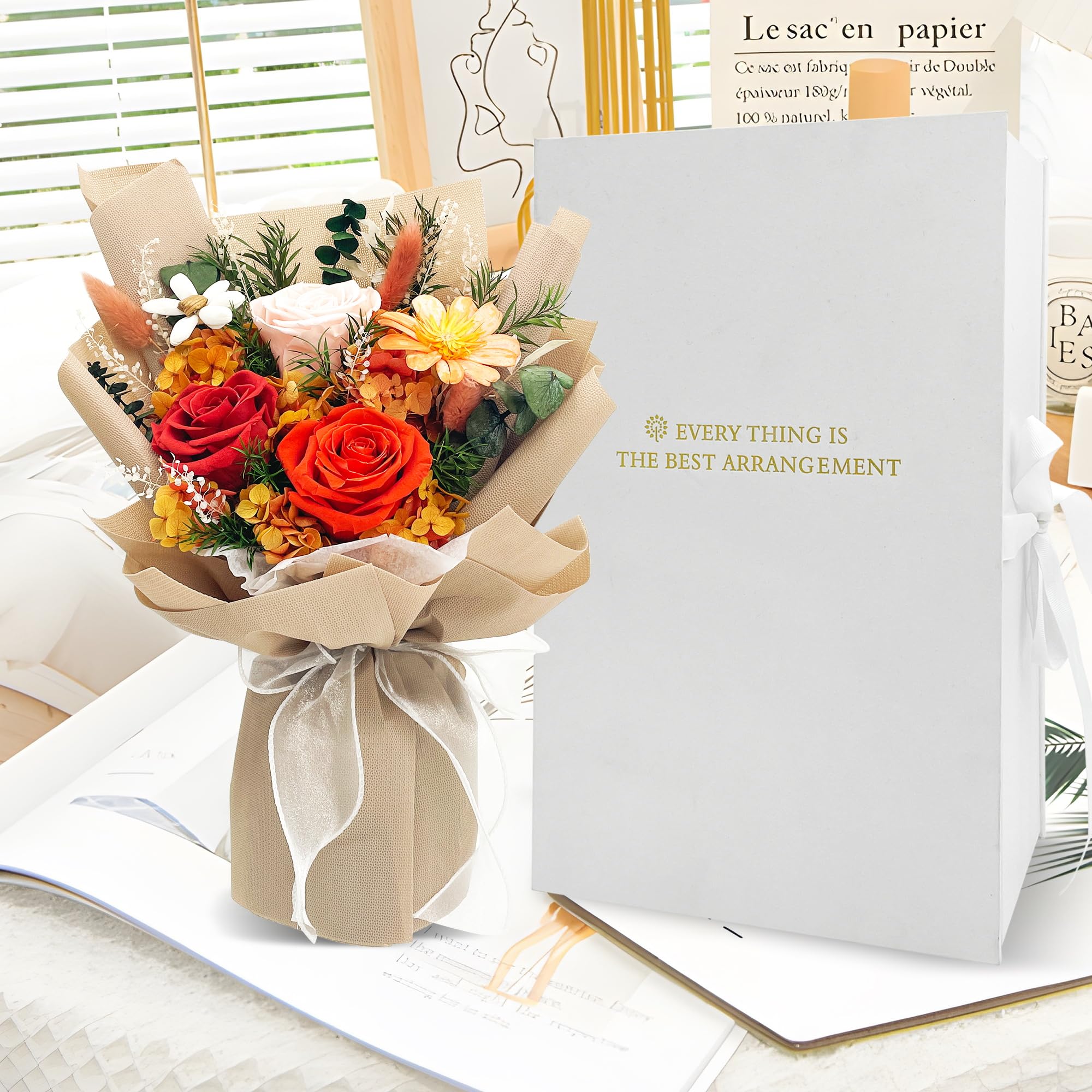 QOEAZY Preserved Rose Bouquet in Gift Box - Long Lasting Flowers for Delivery, Perfect Gift for Women, Mom, Grandma - Ideal for Birthdays, Anniversaries & Special Occasions