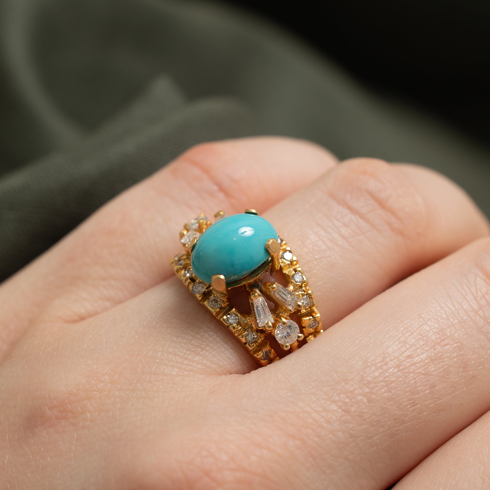 Exquisite 3.00ct Turquoise & 0.40ct Diamond Cocktail Ring - Size 7.25 | Elegant Statement Jewelry for Parties, Weddings & Special Occasions
