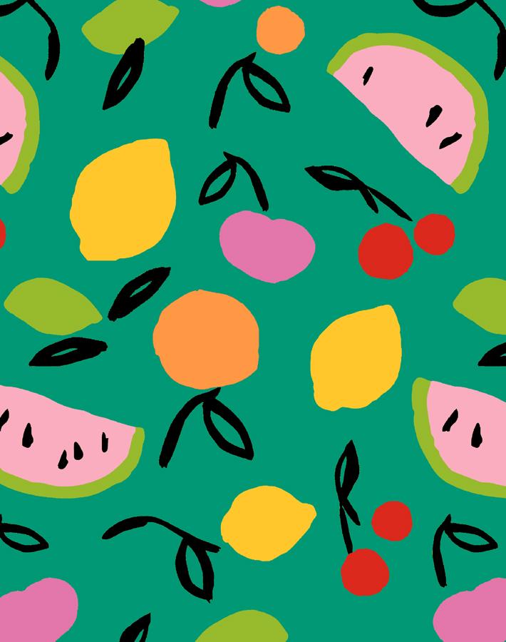 Tea Collection 'Island Fruits' Emerald Green Wallpaper - Tropical Botanical Peel & Stick Wallpaper for Bedroom, Nursery, or Kitchen Decor