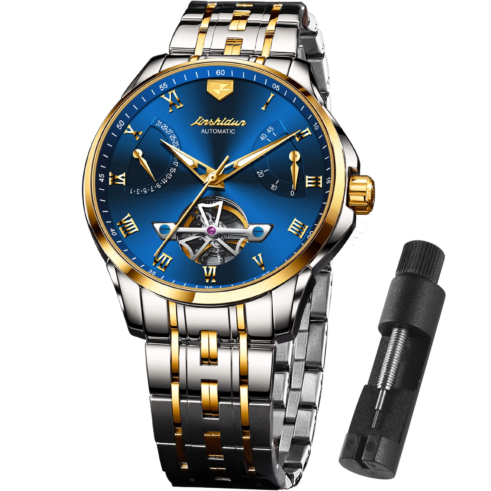 OLEVS Men's Automatic Mechanical Luxury Diver Watch - Two Tone Stainless Steel Waterproof Wristwatch for Business, Sports & Formal Occasions